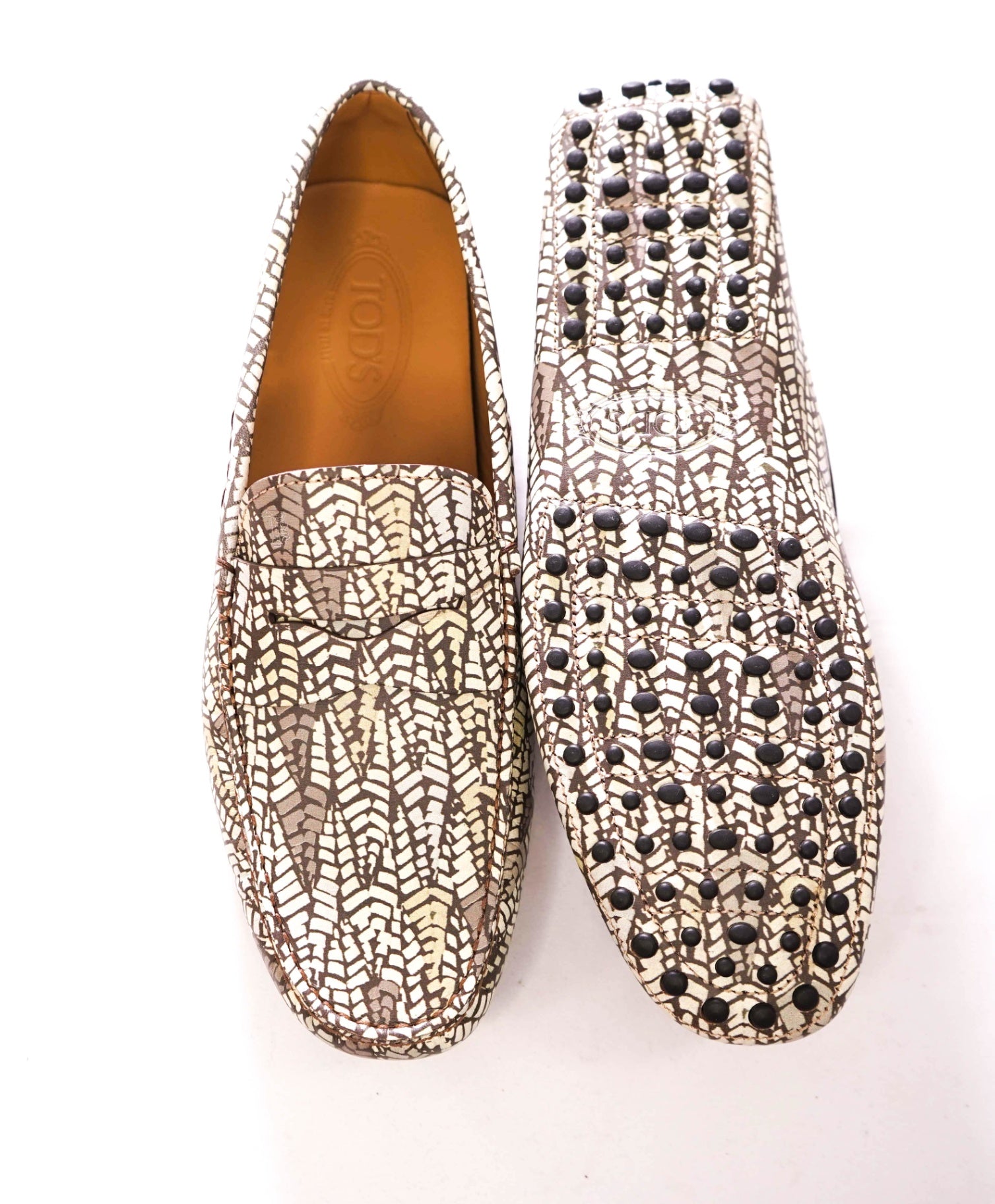 $775 TOD'S - Abstract Green Leather Driving Loafers - US 10 (9UK)