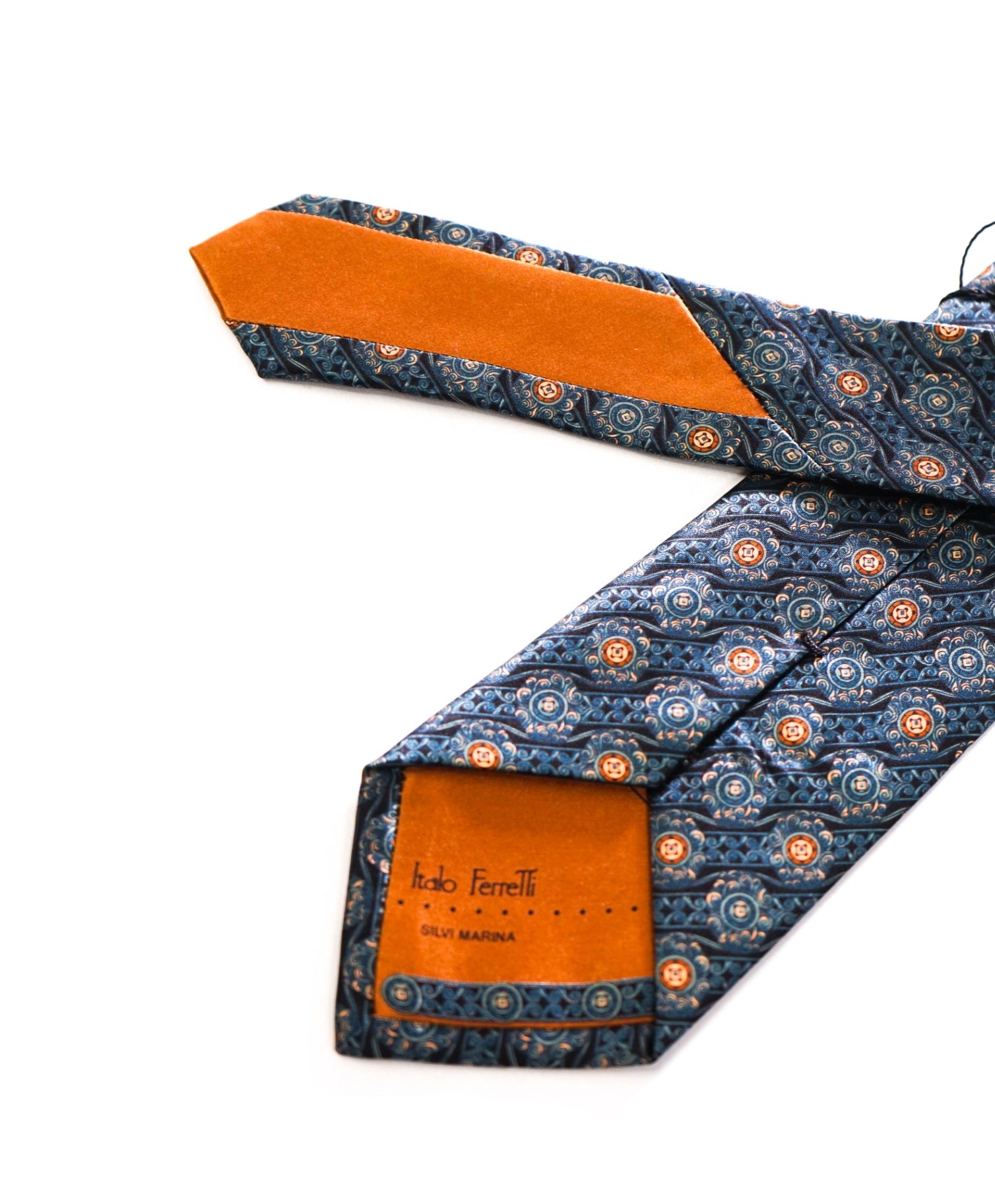 $265 ITALO FERRETTI - Navy Blue Medallion Silk - 3.25" Tie