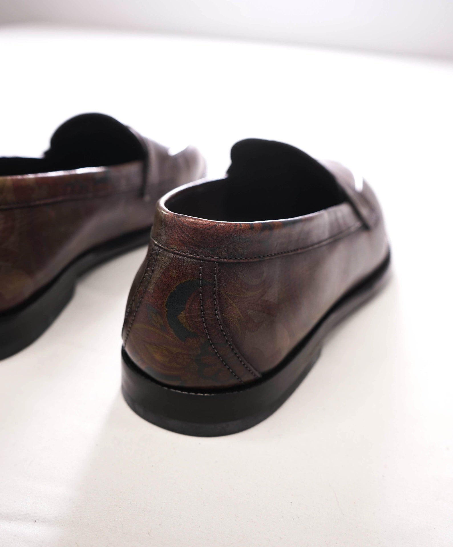 $850 ETRO - Brown Floral Paisley Leather Penny Loafers - US 11 (EU44)