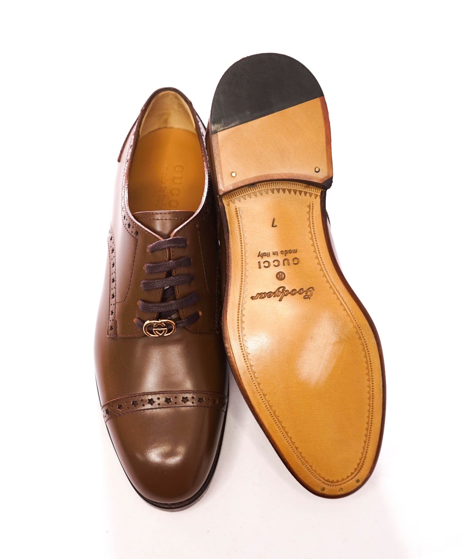 $1,200 GUCCI - Brown Goodyear Leather Derby - 7.5 US (7G)