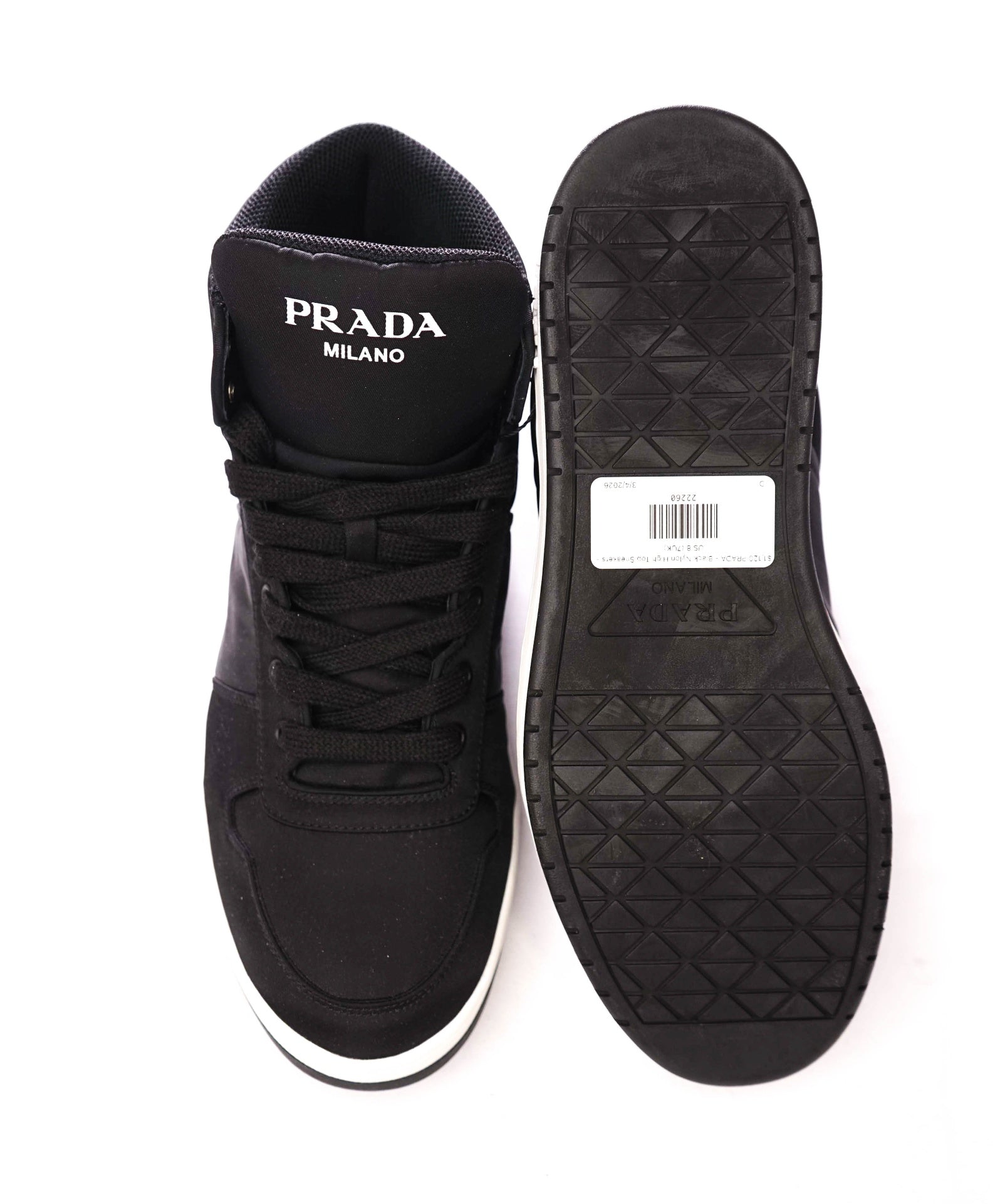 $1,120 PRADA - Black Nylon High Top Sneakers - US 8 (7UK)
