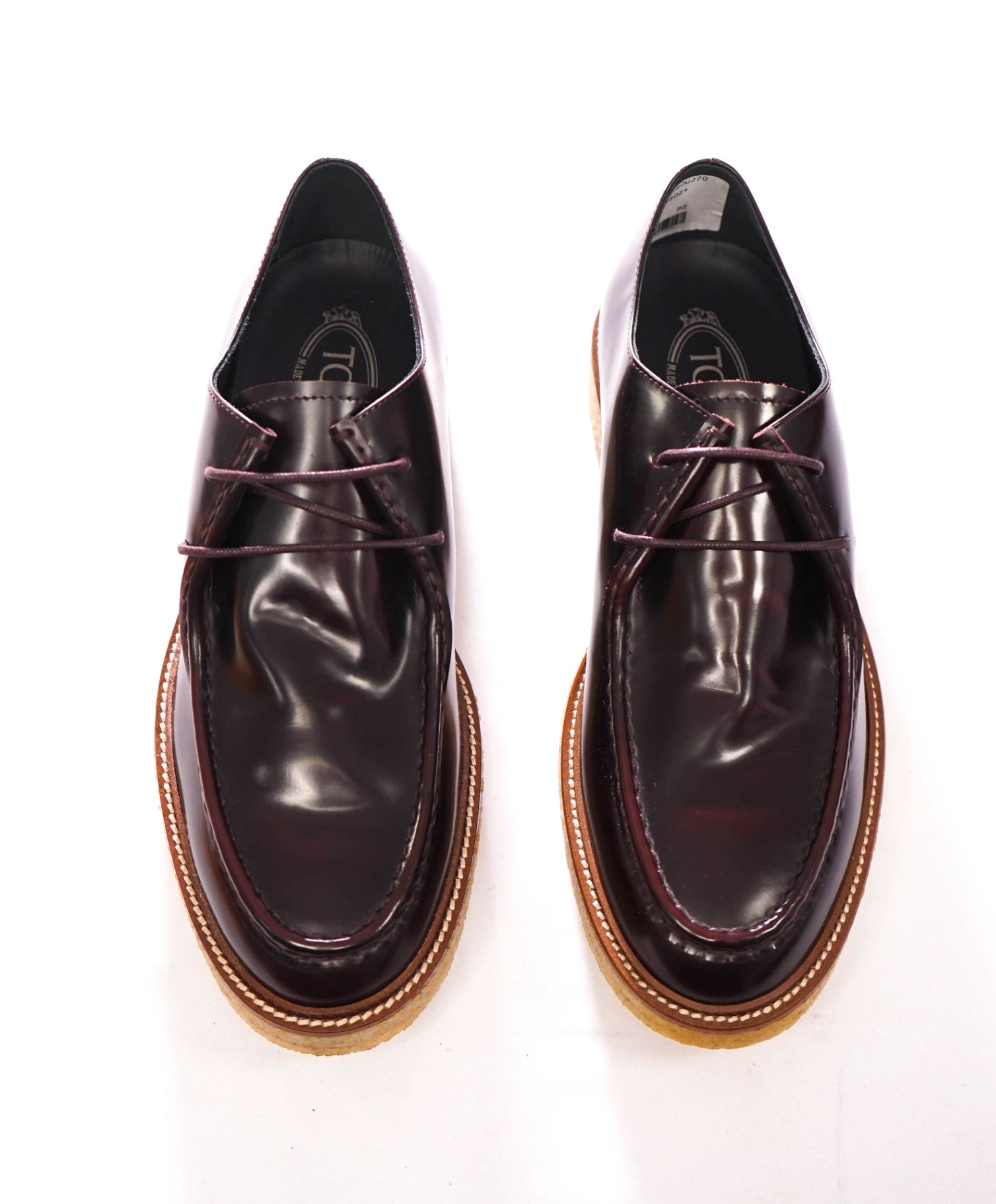 $975 TOD'S - Hand Patina Brown Leather Lug Shoes - US 8 (7UK)