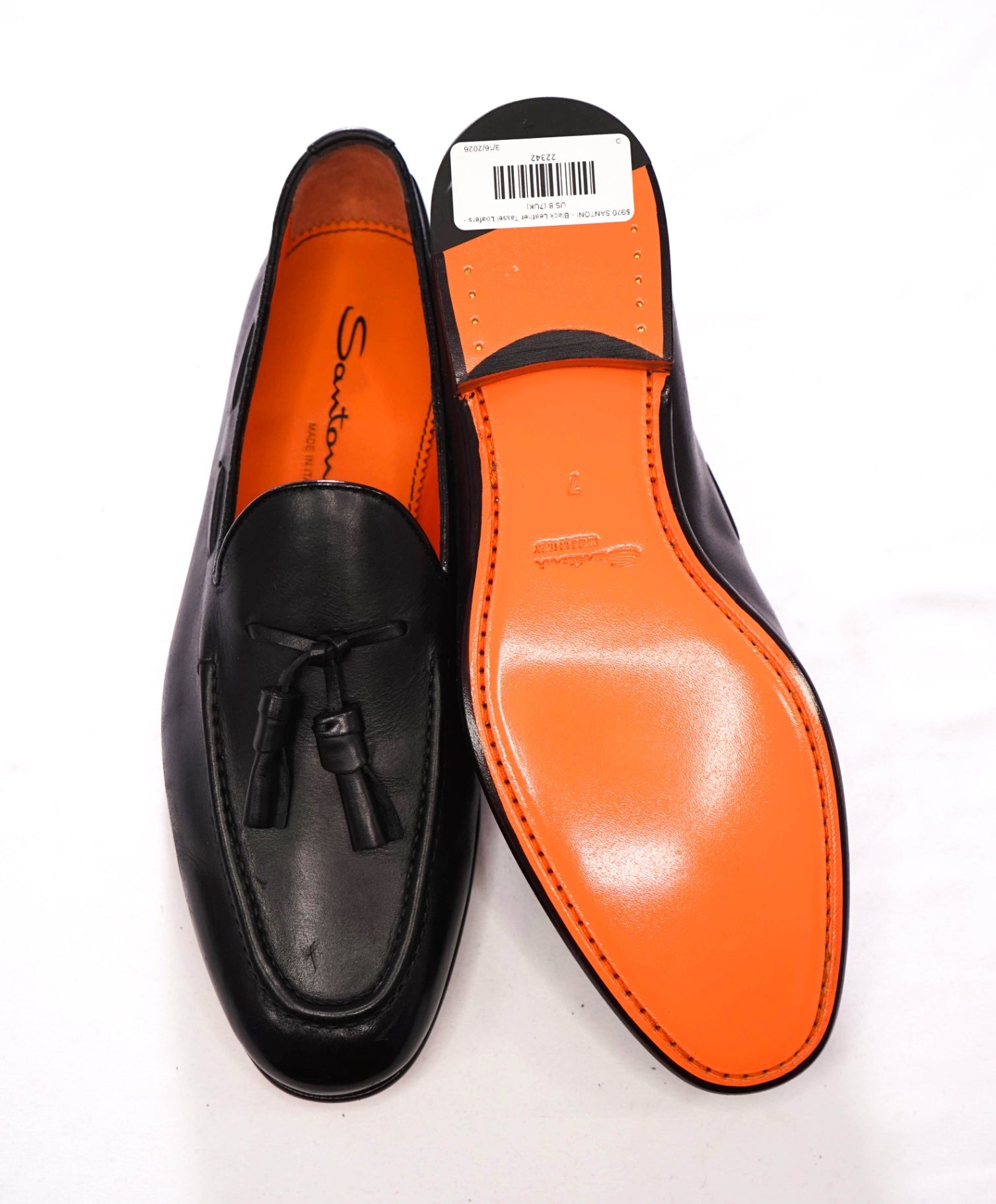 $970 SANTONI - Black Leather Tassel Loafers - US 8 (7UK)