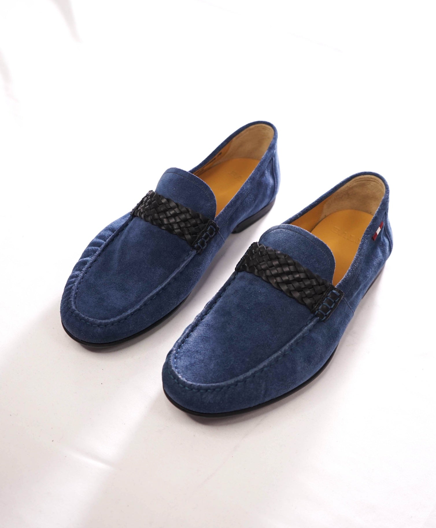 $695 BALLY - Blue Suede Braided-Strap Loafers - US 8.5 D (7.5UK)
