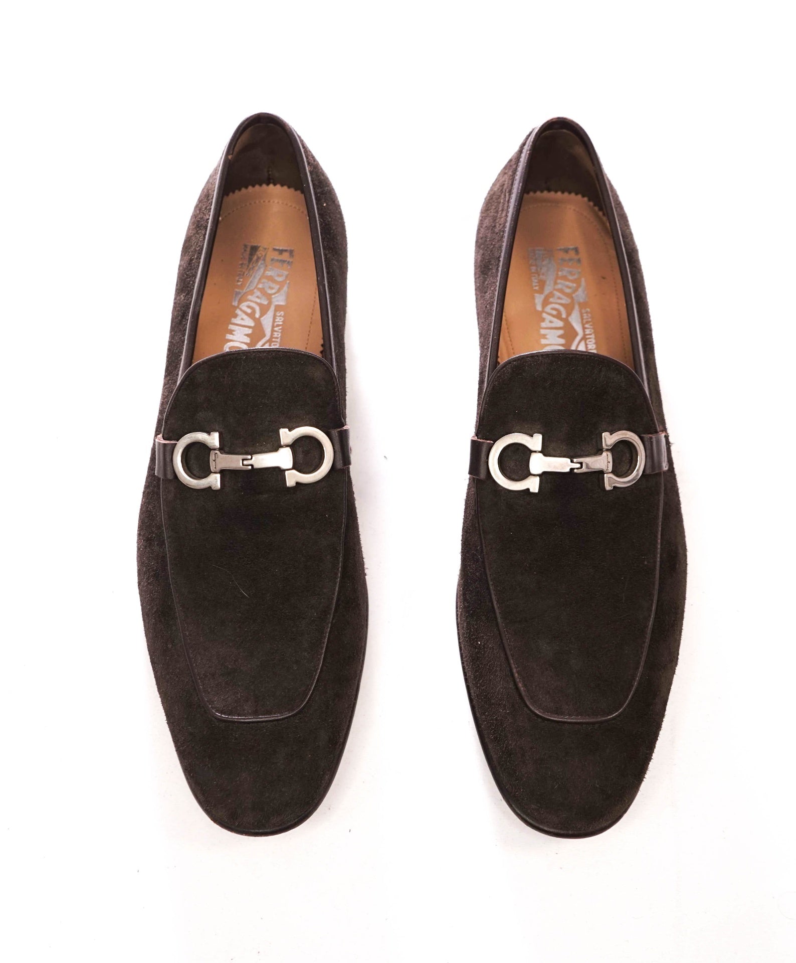 $850 FERRAGAMO - Brown Suede Loafers - 9.5 D