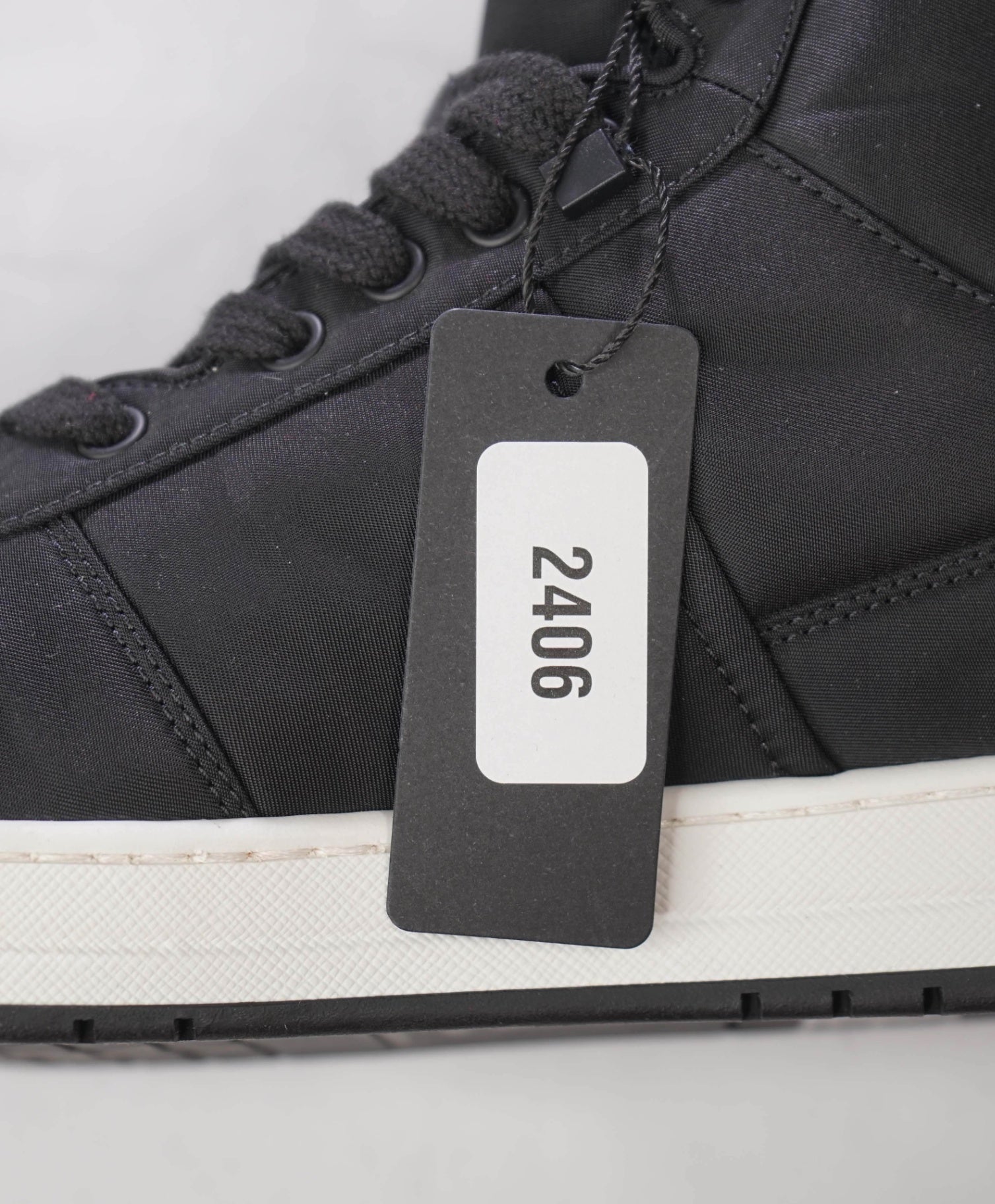 $1,120 PRADA - Black Nylon High Top Sneakers - US 8 (7UK)