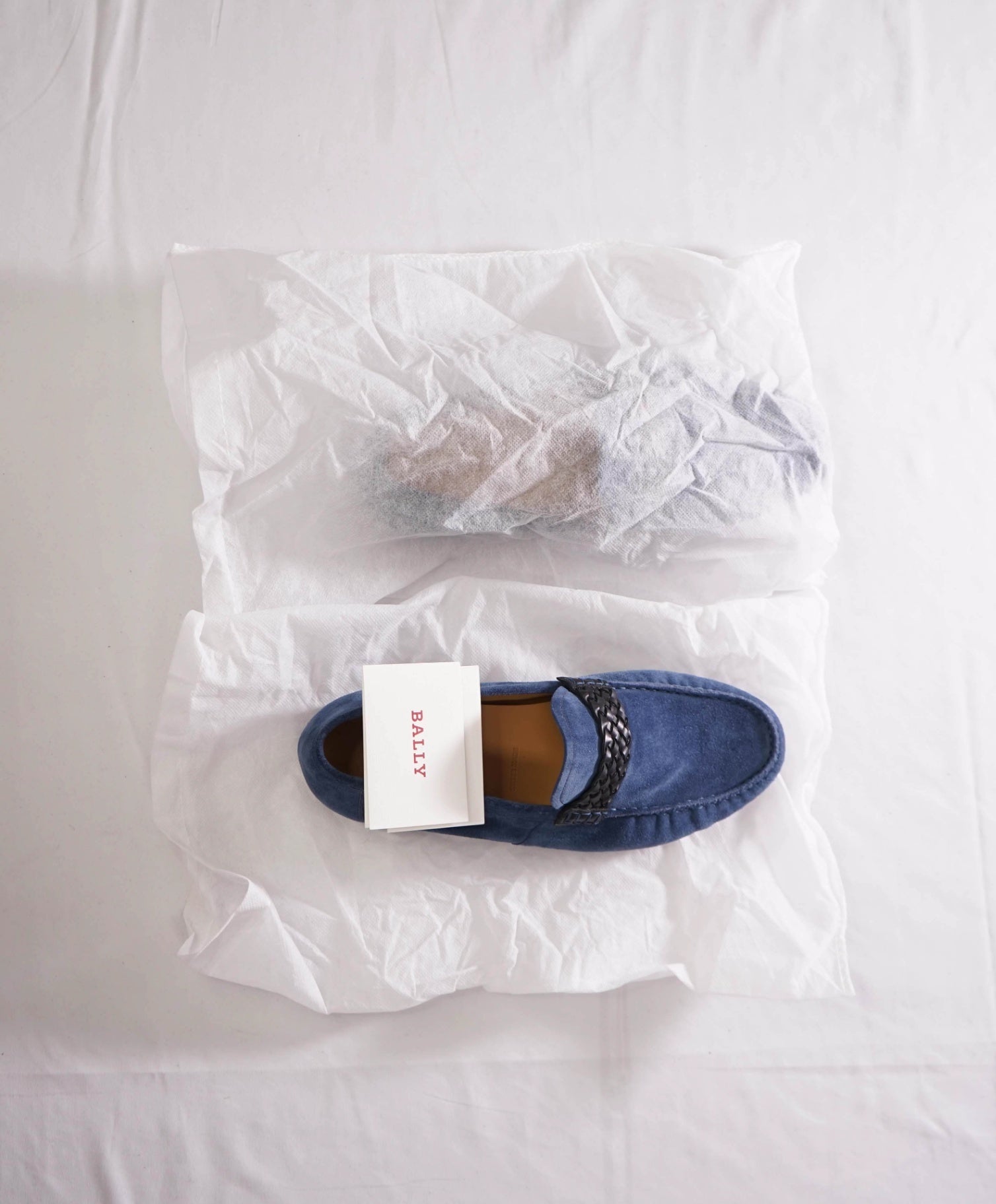 $695 BALLY - Blue Suede Braided-Strap Loafers - US 8.5 D (7.5UK)