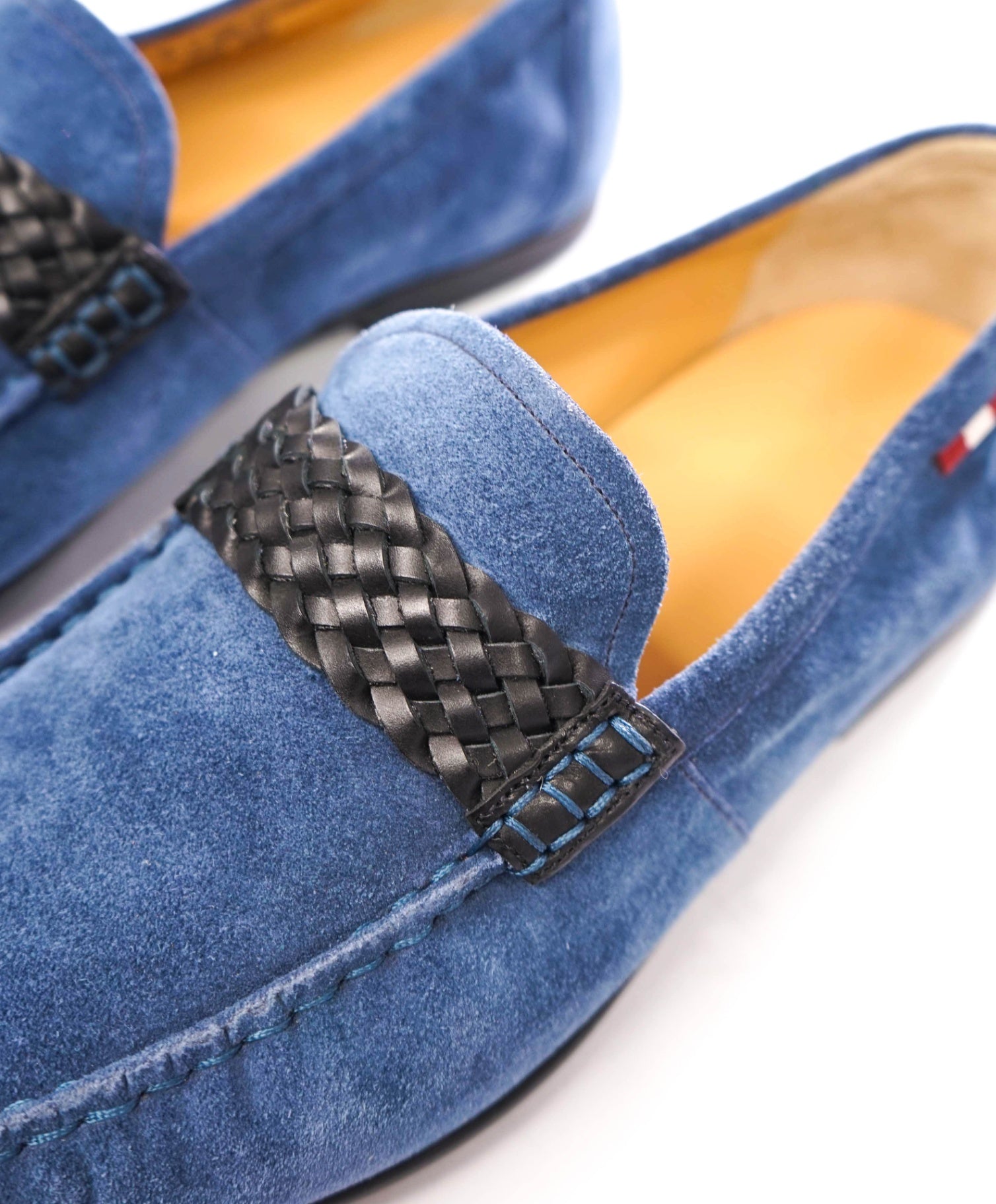 $695 BALLY - Blue Suede Braided-Strap Loafers - US 8.5 D (7.5UK)