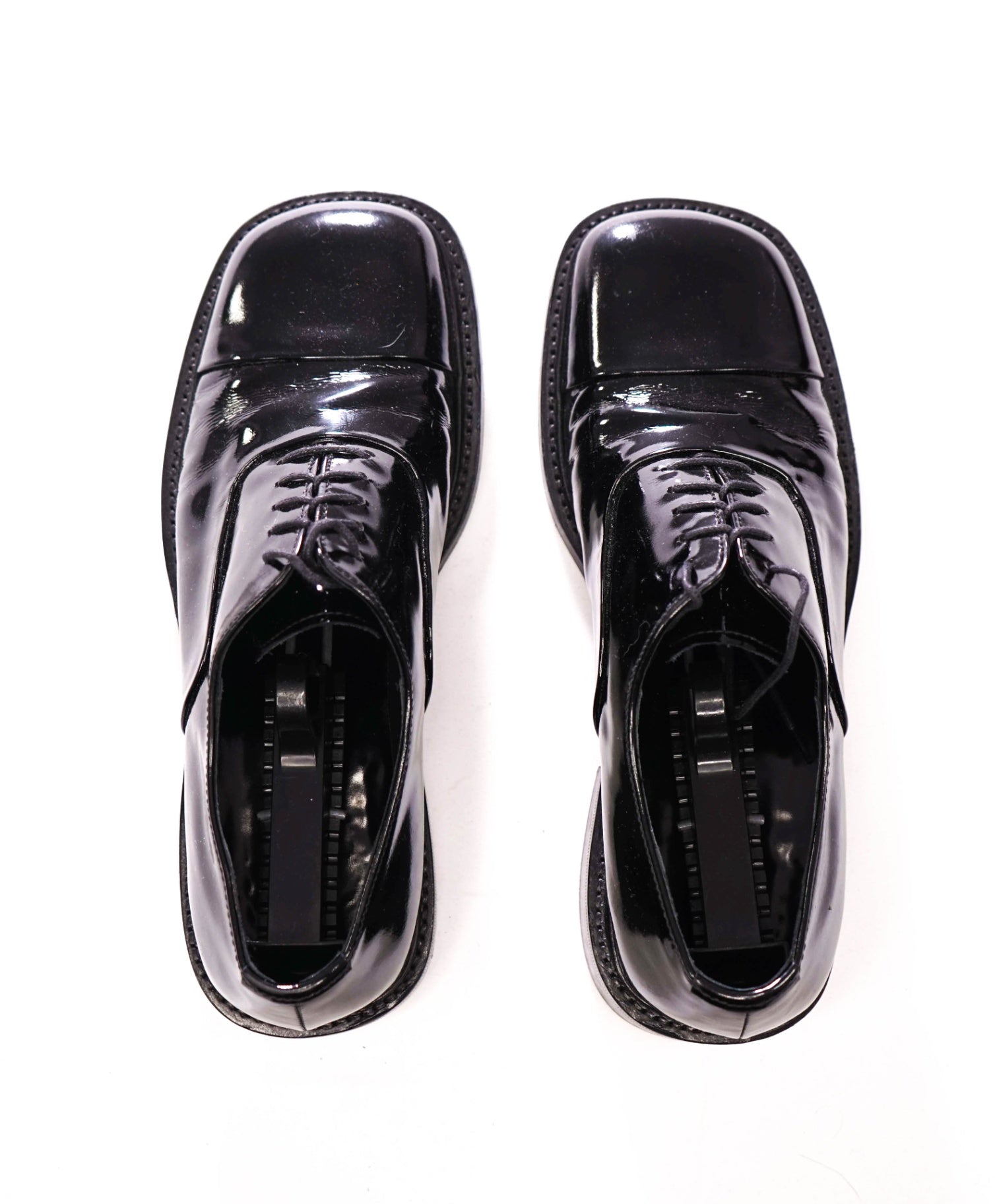 $1,145 PRADA - Black Patent Leather Square Toe Oxfords - US 10 (9UK)