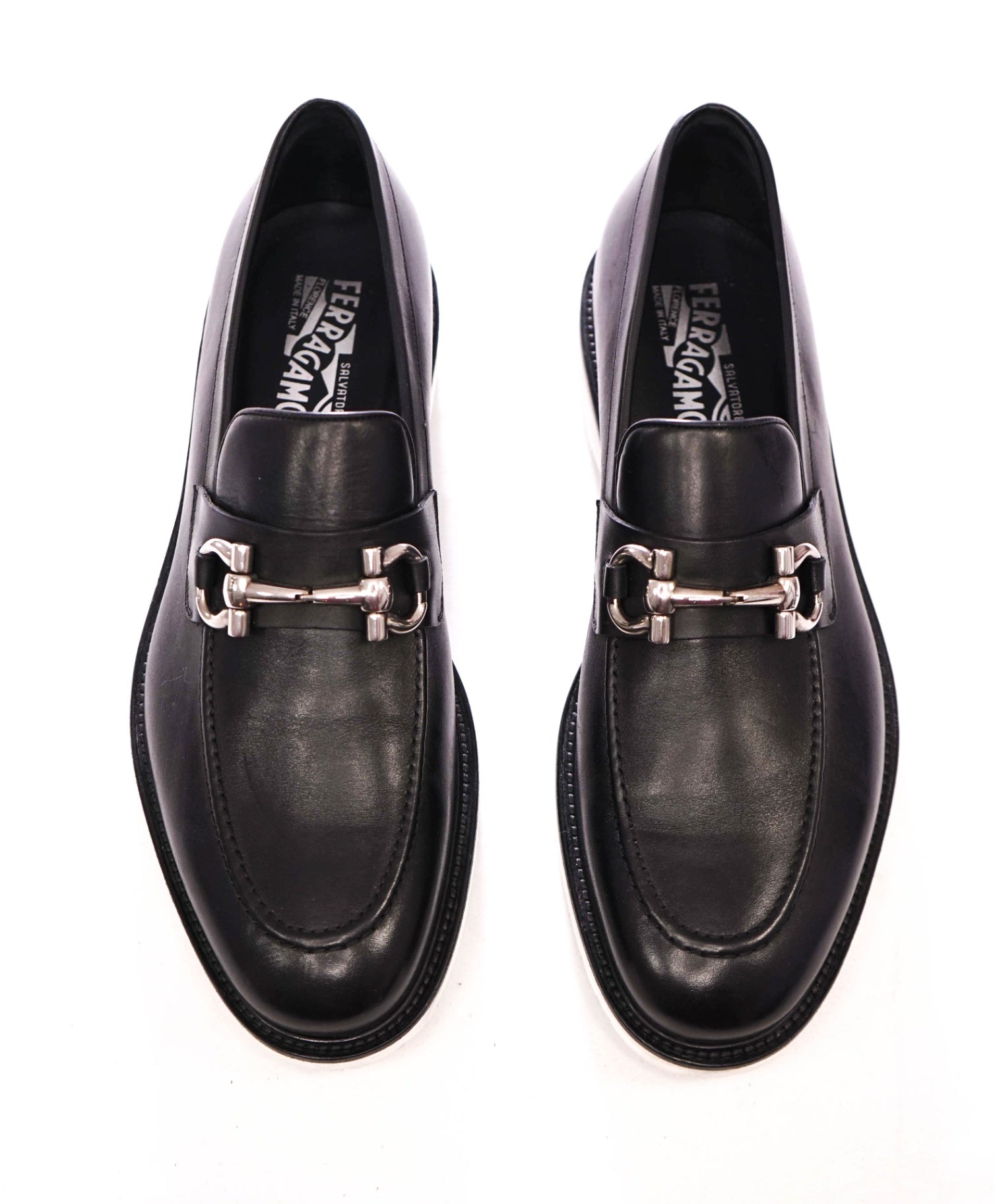 $795 FERRAGAMO - Black Leather Lug Sole Loafers - 11 EE