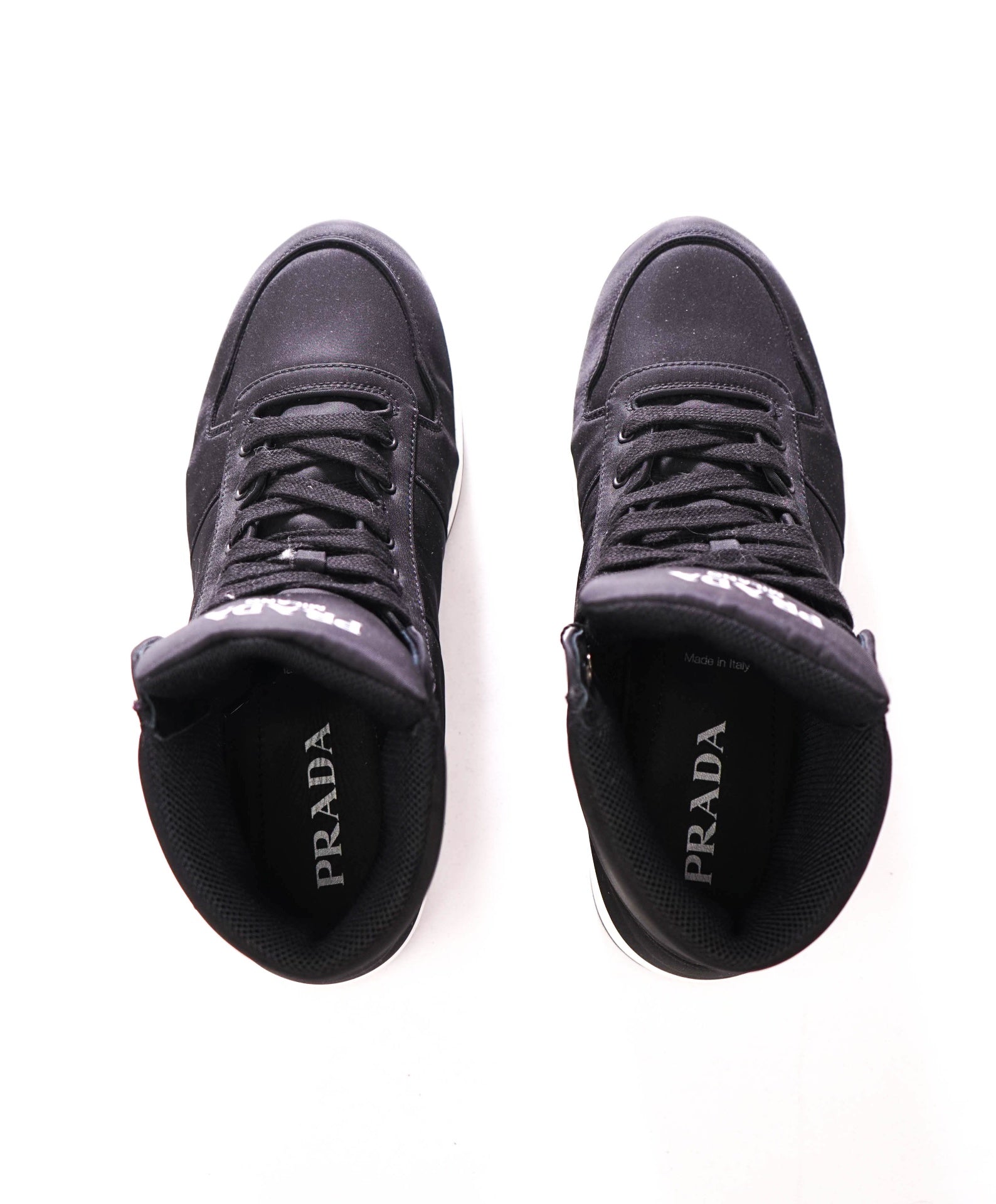 $1,120 PRADA - Black Nylon High Top Sneakers - US 8 (7UK)