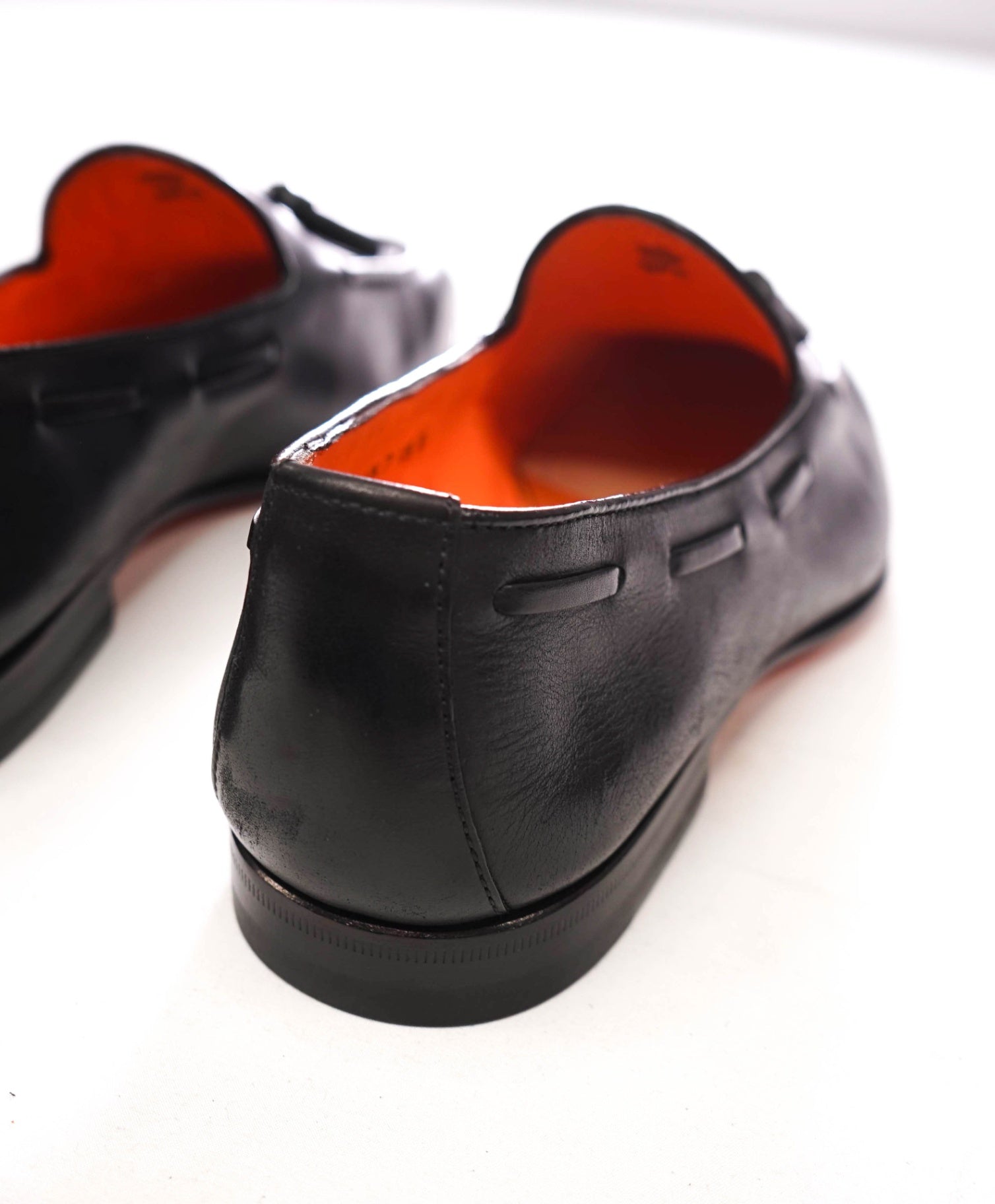 $970 SANTONI - Black Leather Tassel Loafers - US 8 (7UK)