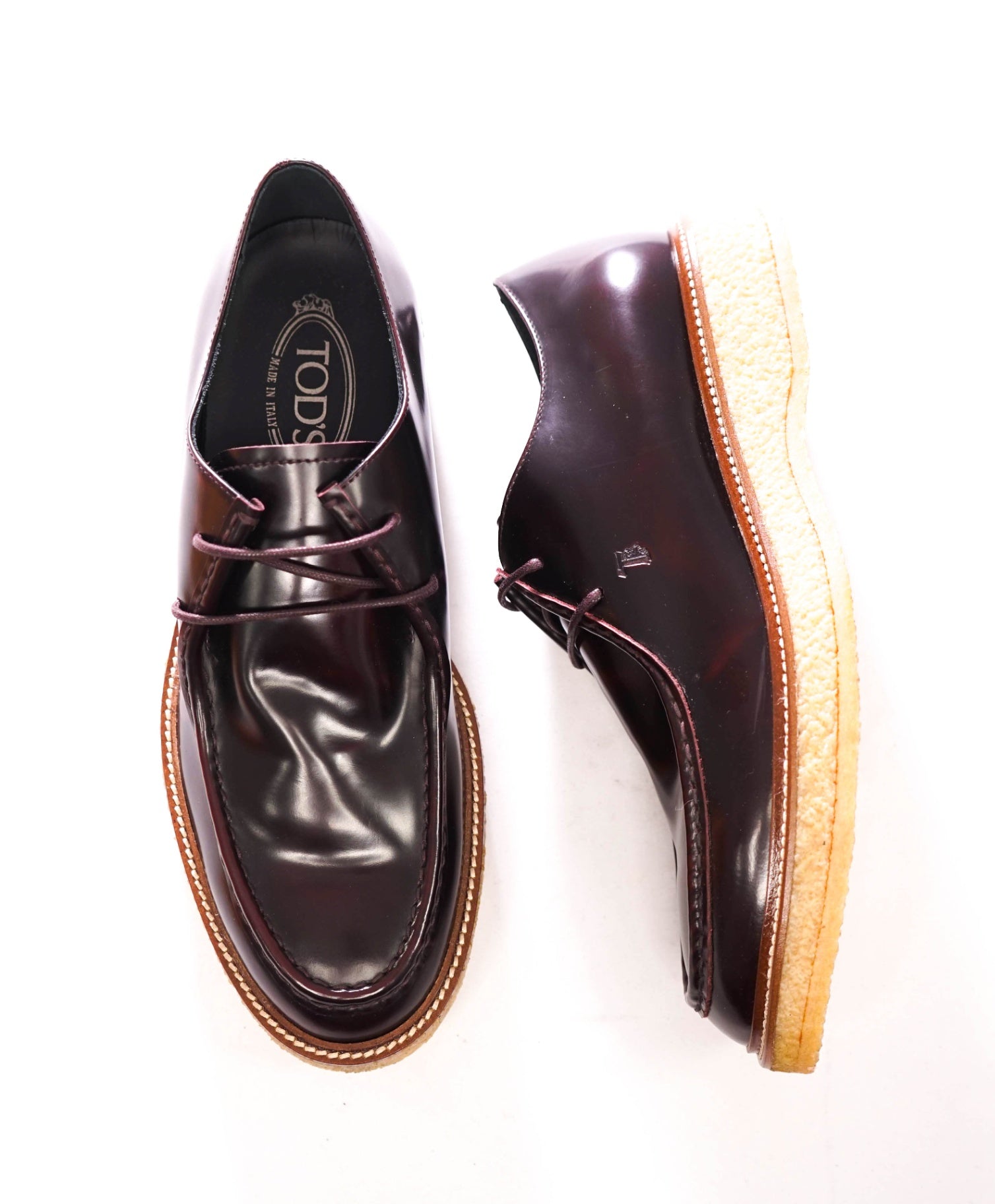 $975 TOD'S - Hand Patina Brown Leather Lug Shoes - US 8 (7UK)