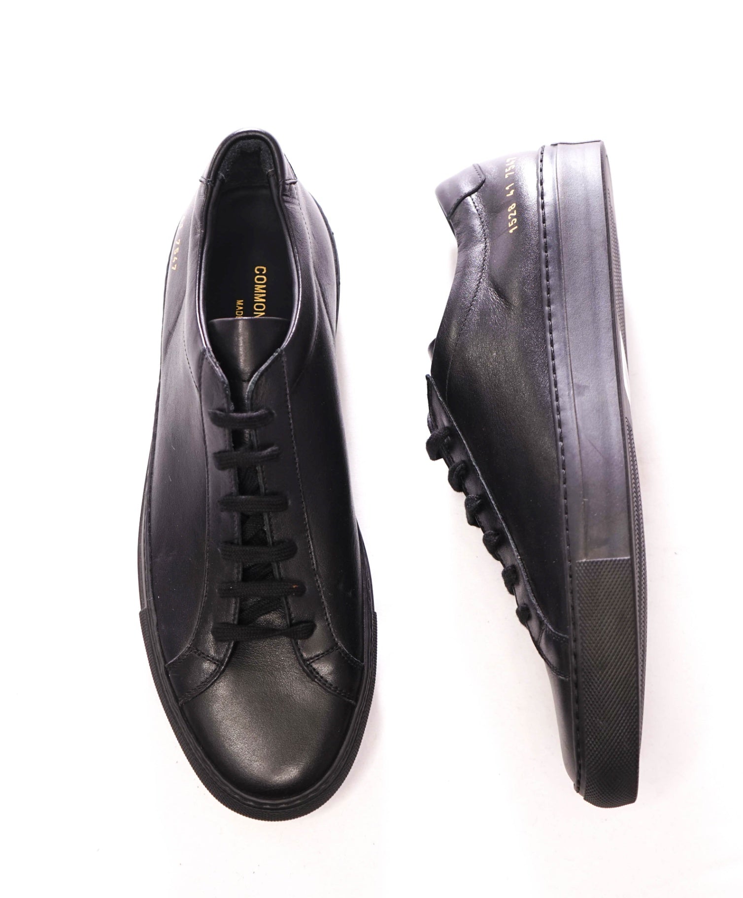 $440 COMMON PROJECTS - "ACHILLES" Black Leather Sneakers - US 8 (41EU)
