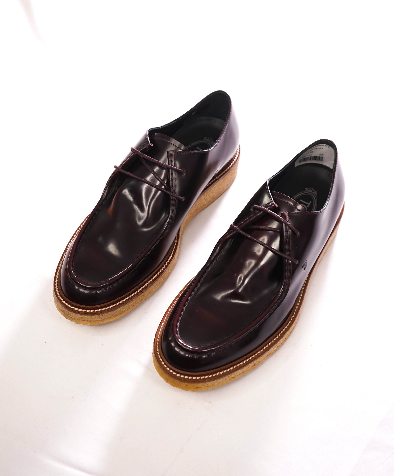 $975 TOD'S - Hand Patina Brown Leather Lug Shoes - US 8 (7UK)