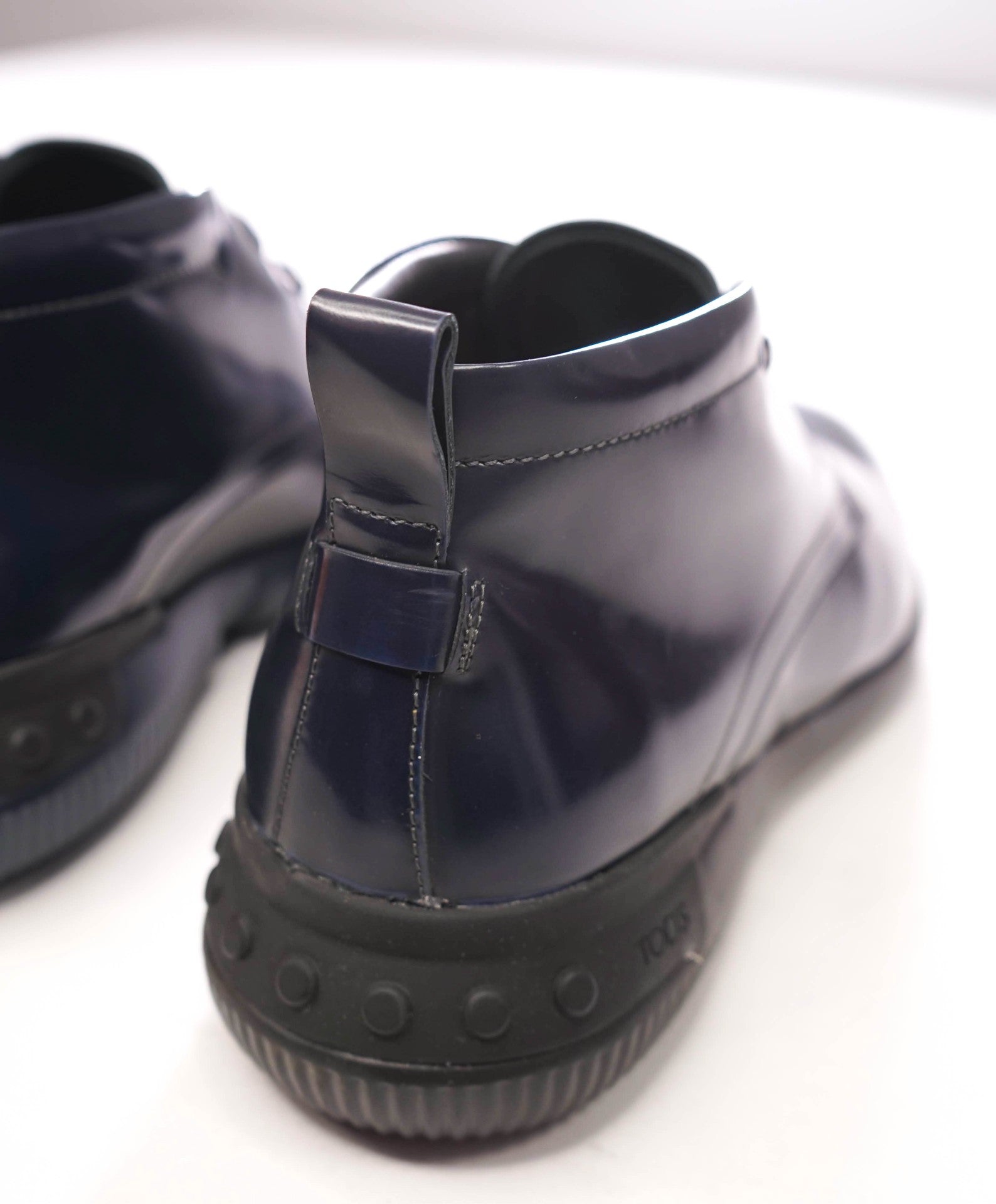 $595 TOD'S - Navy Blue Leather Ankle Boot High Top Sneaker- US 8 (7UK)