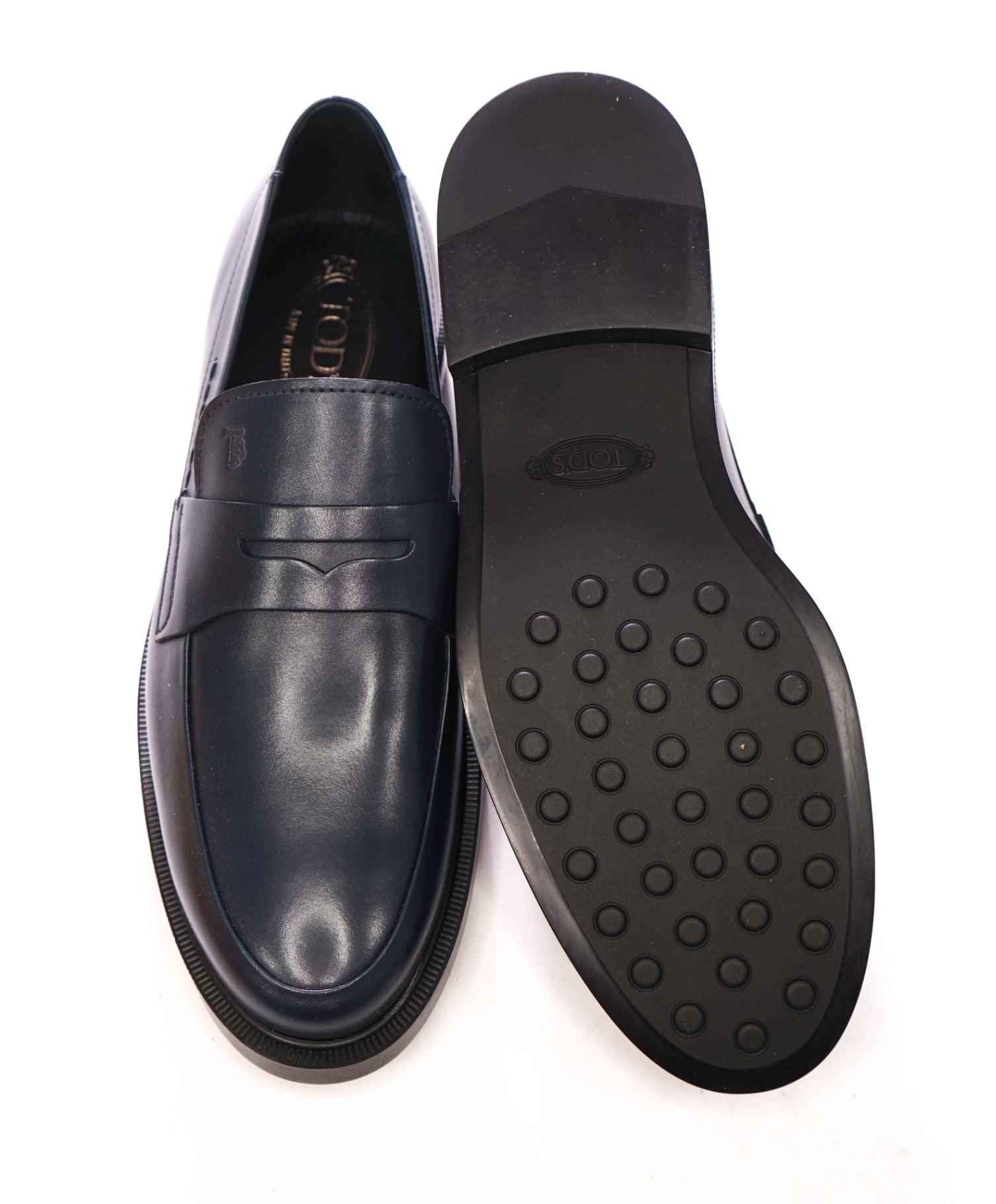 $850 TOD'S - Navy Blue Leather Penny Loafers - US 8 (7UK)