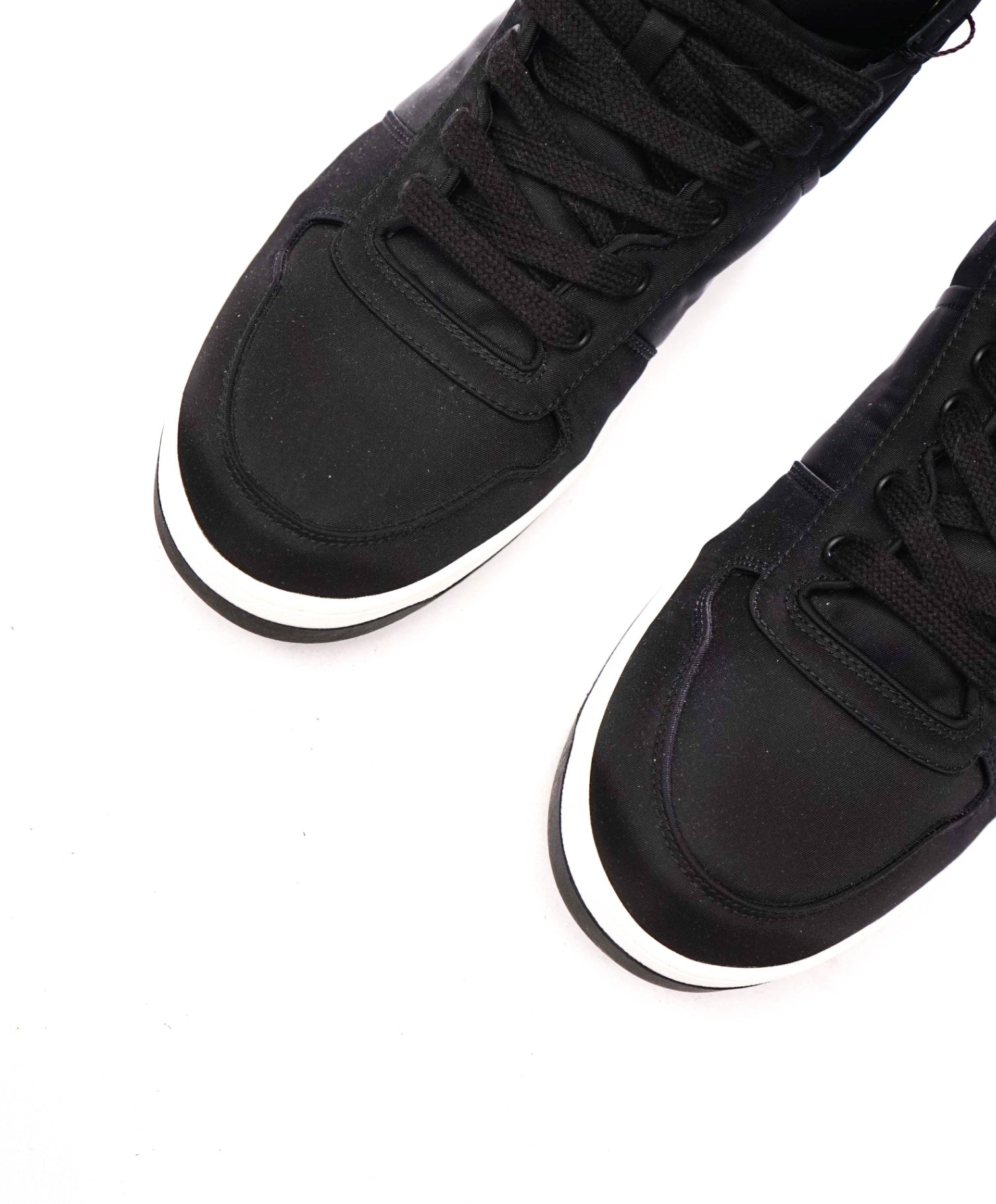$1,120 PRADA - Black Nylon High Top Sneakers - US 8 (7UK)
