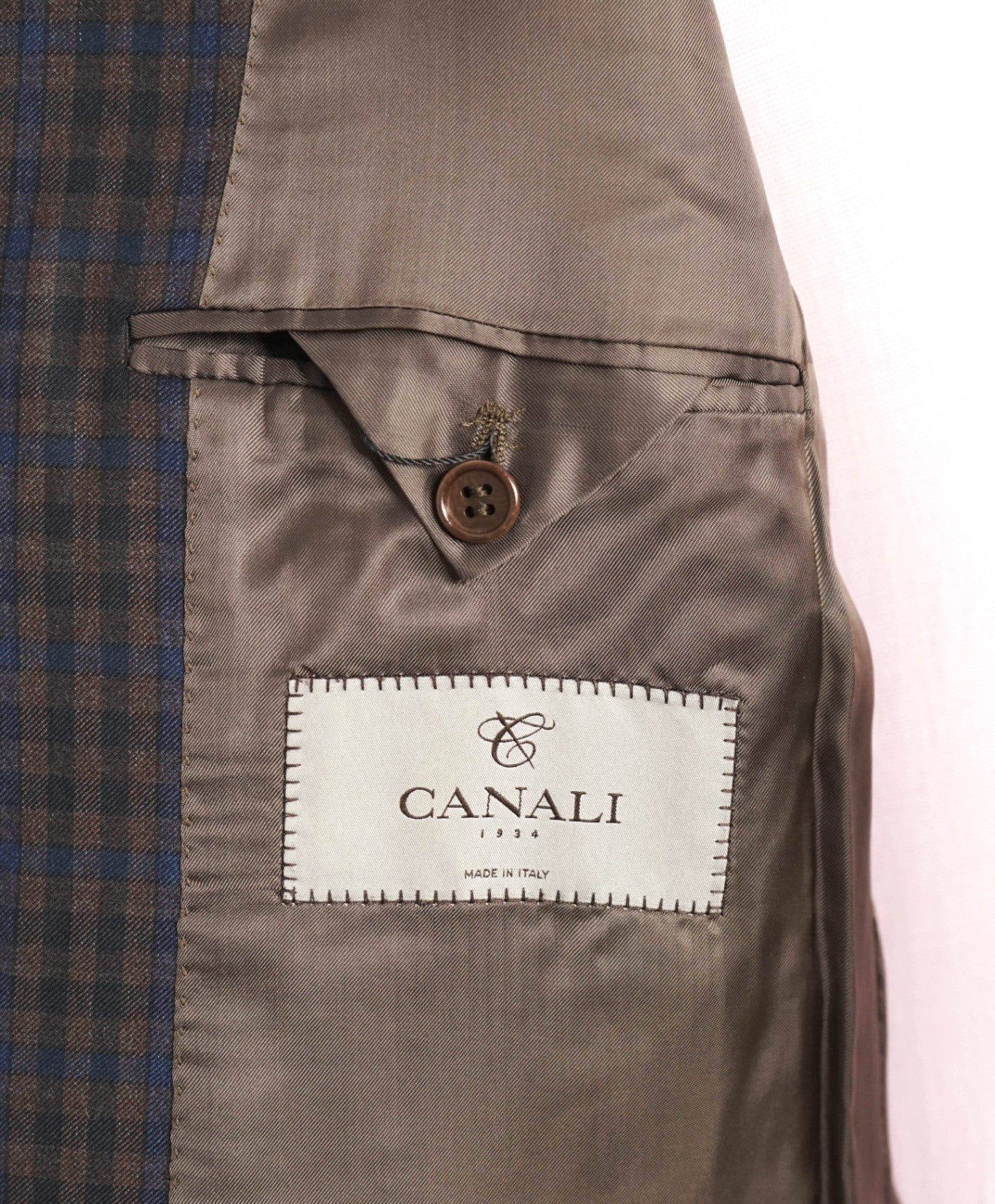 $1,895 CANALI - Brown/Navy Blue Gingham Wool Blazer - 42L