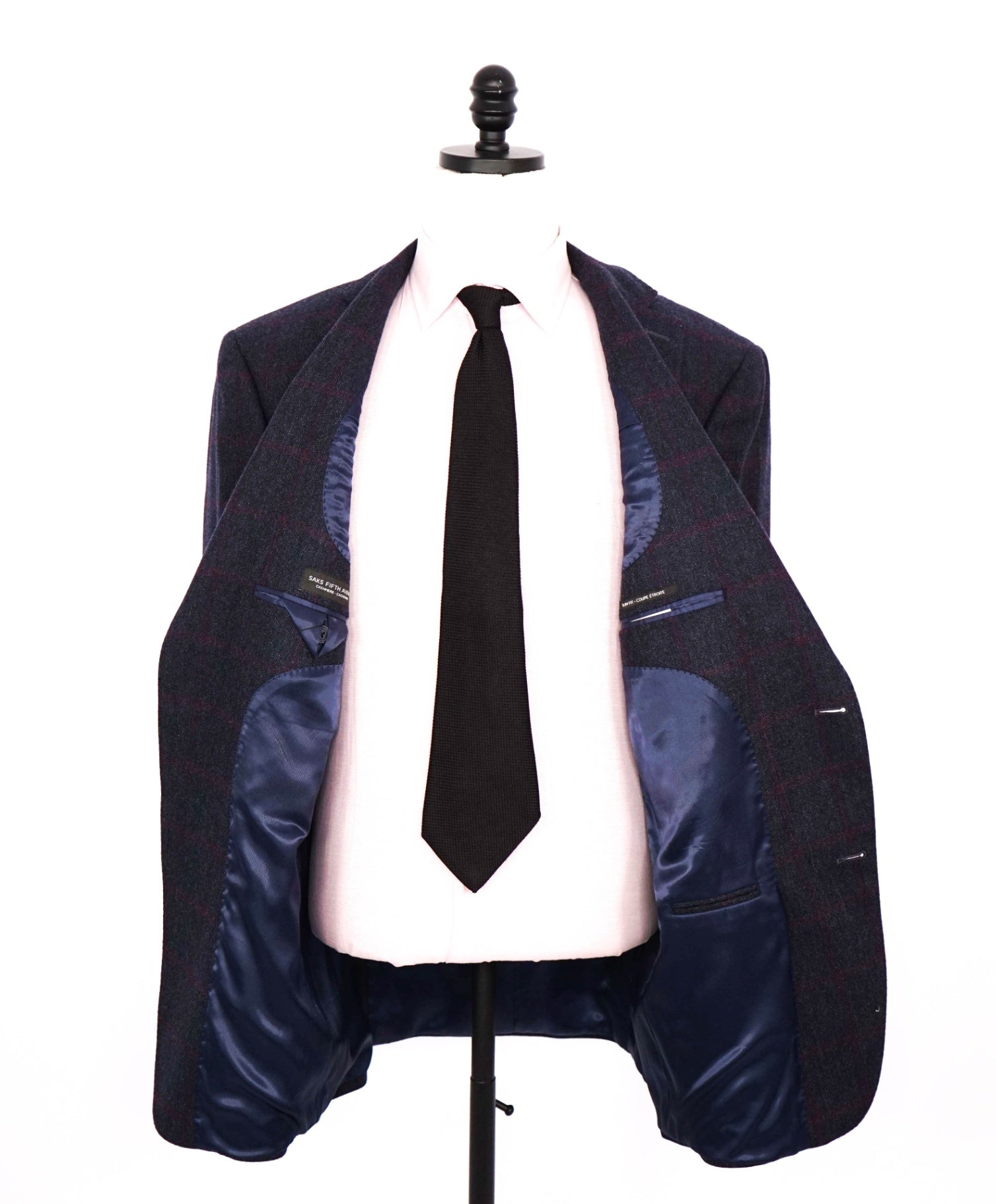 $1,295 SAKS 5TH AVE - Navy Blue/Red Plaid Cashmere Blazer - 46L