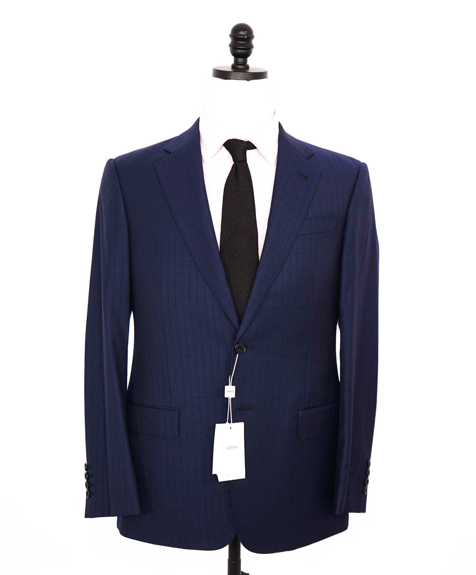 $1,995 ARMANI COLLEZIONI - Navy Blue Stripe Wool "G LINE" Suit - 38S