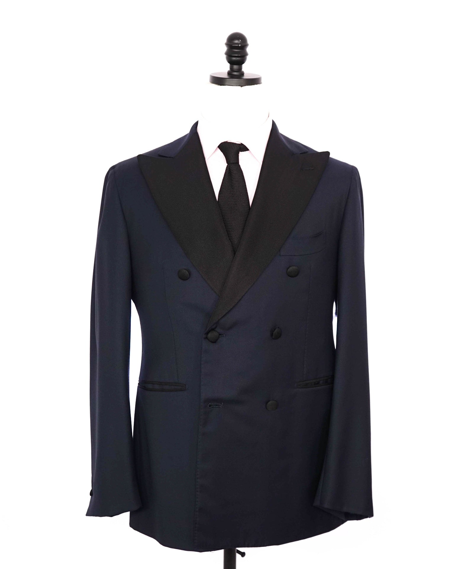 $5,000 TINCATI - Blue Canvased 150's Wool Double Breasted Tuxedo - 38R