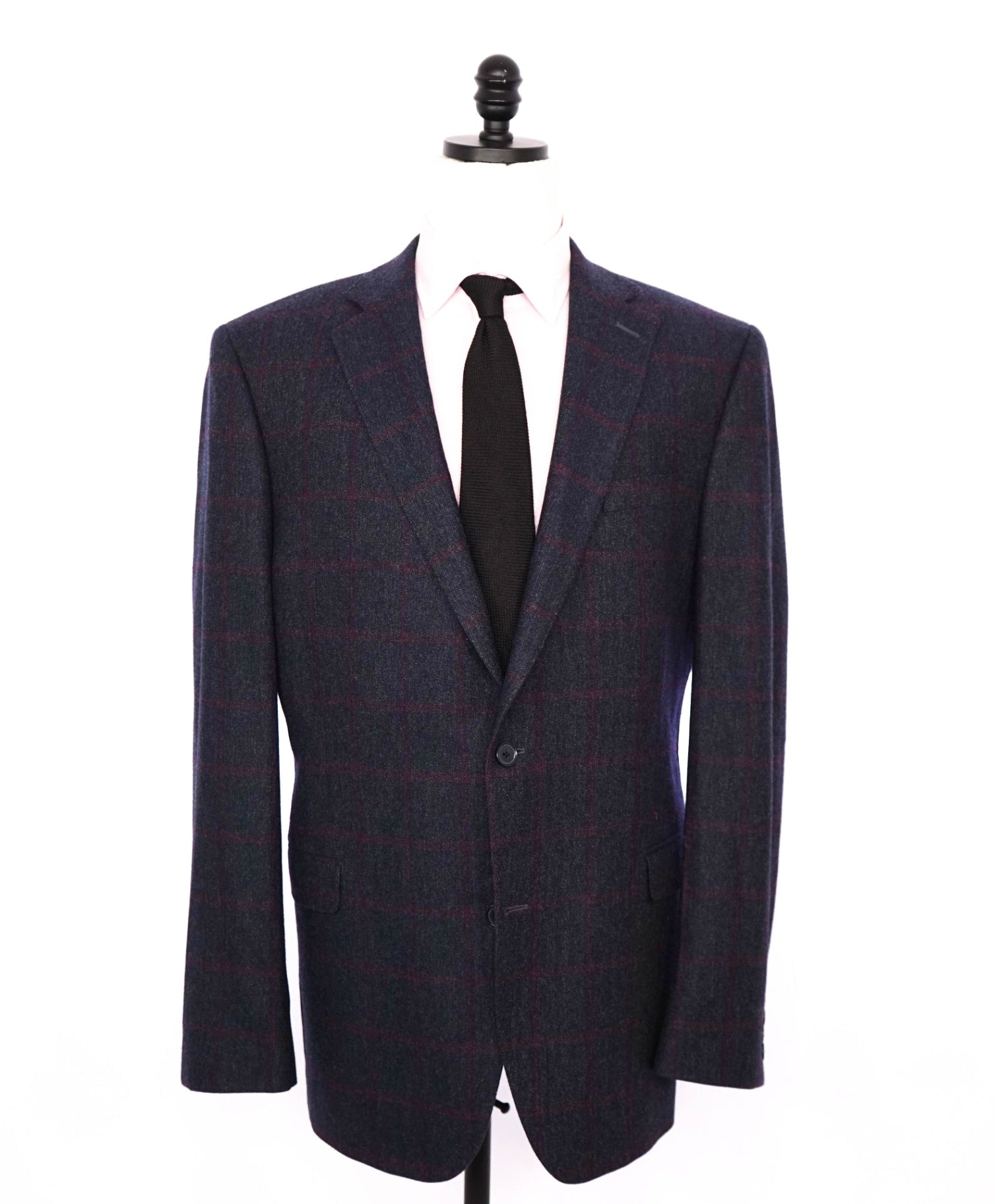 $1,295 SAKS 5TH AVE - Navy Blue/Red Plaid Cashmere Blazer - 46L
