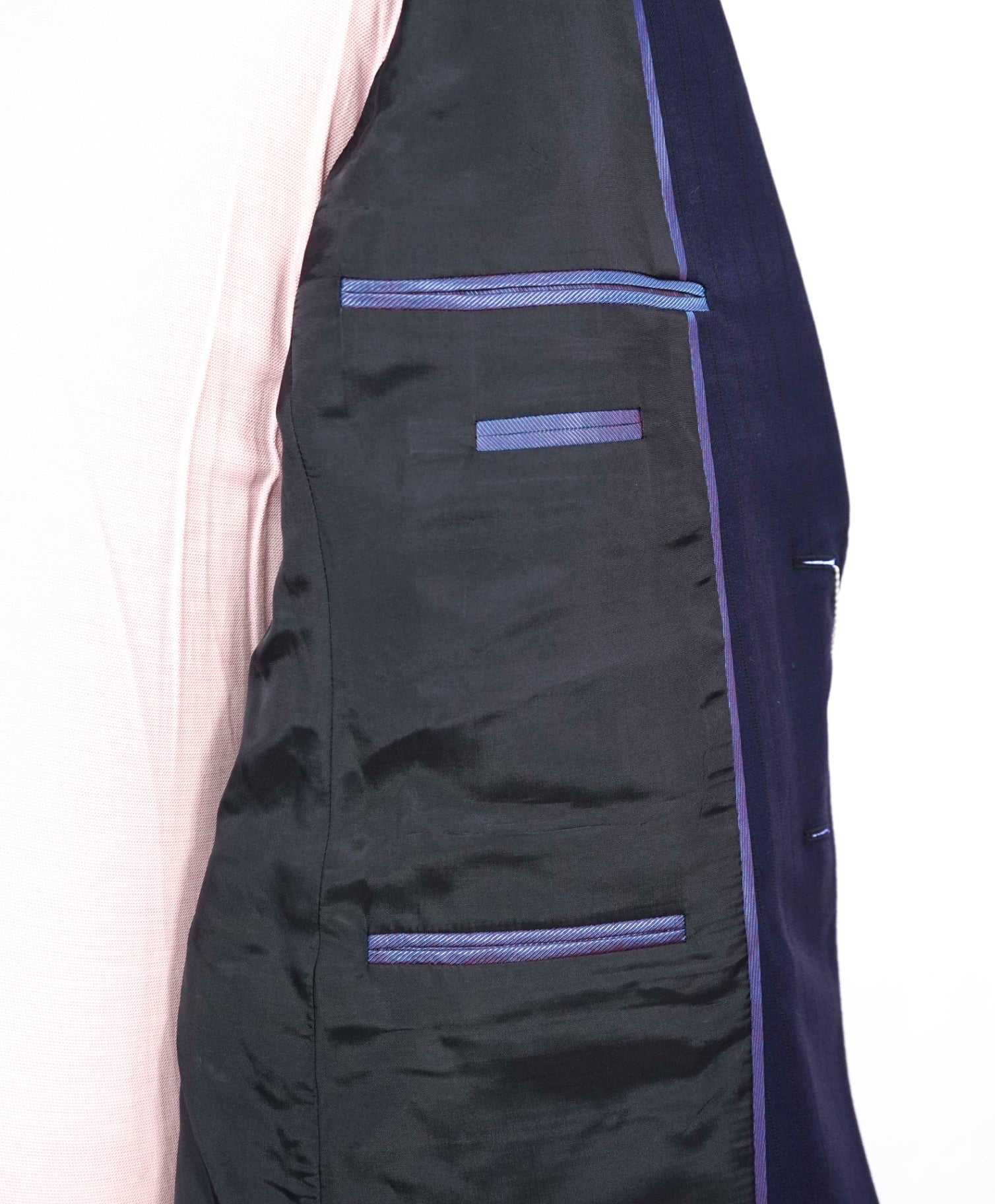 $1,995 ARMANI COLLEZIONI - Navy Blue Stripe Wool "G LINE" Suit - 38S