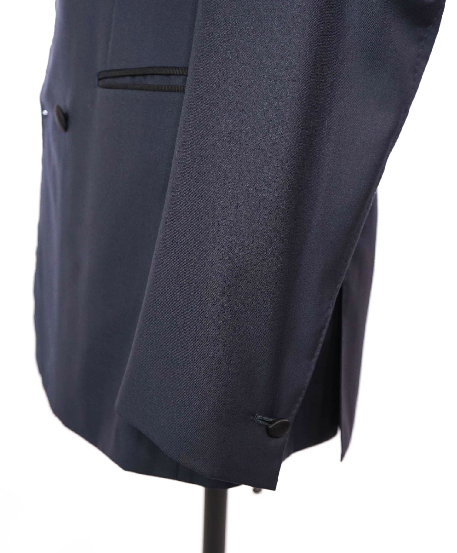 $5,000 TINCATI - Blue Canvased 150's Wool Double Breasted Tuxedo - 38R