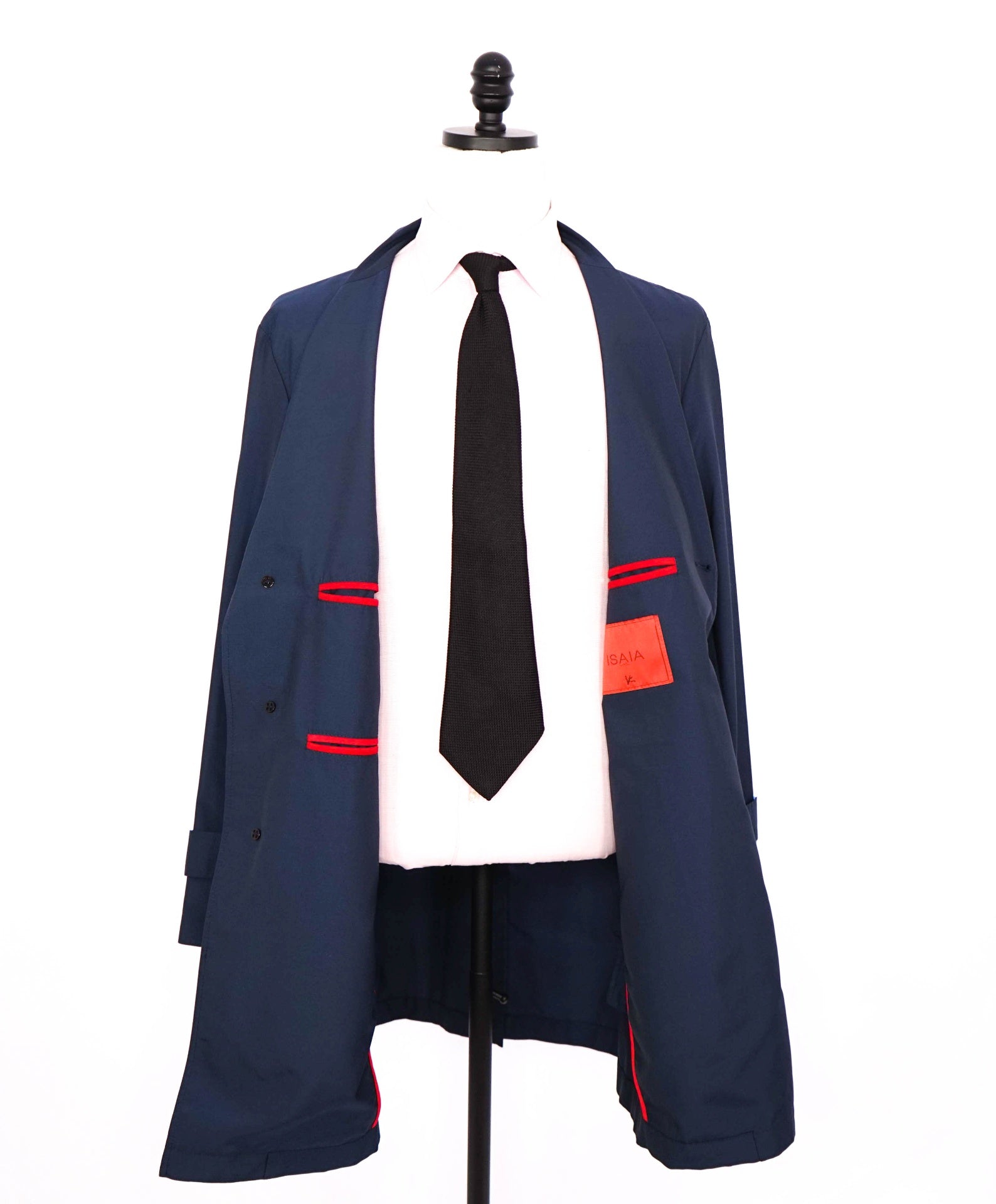 $2,495 ISAIA - Solid Navy Blue Raincoat Trench Jacket - 46R