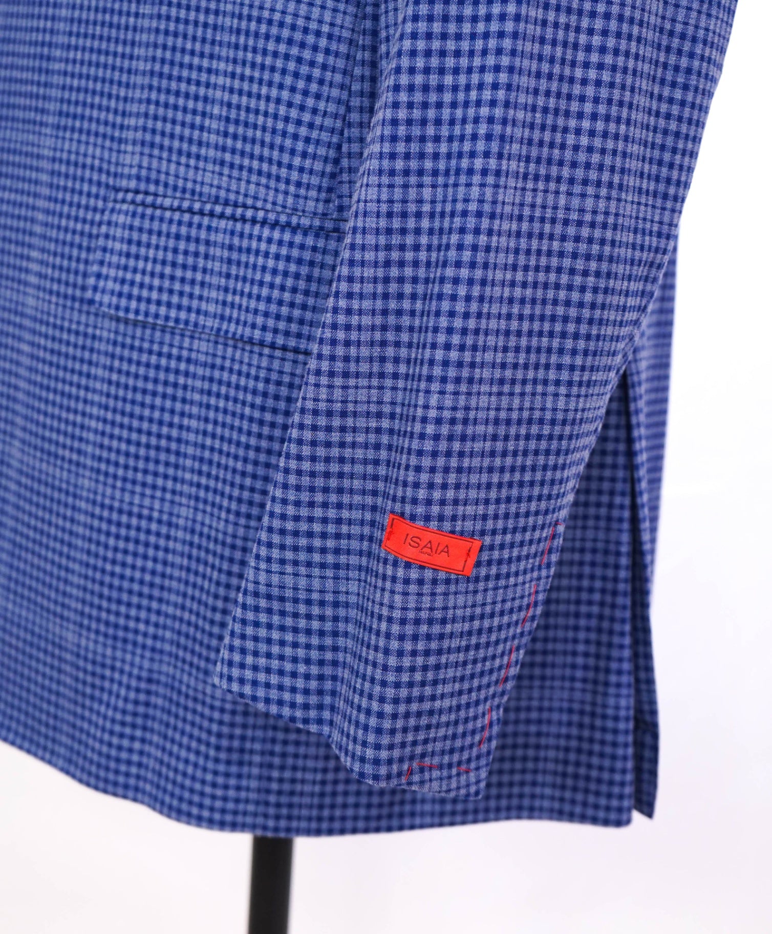 $4,695 ISAIA - Blue Gingham Cashmere/Wool/Cotton Blazer - 46R