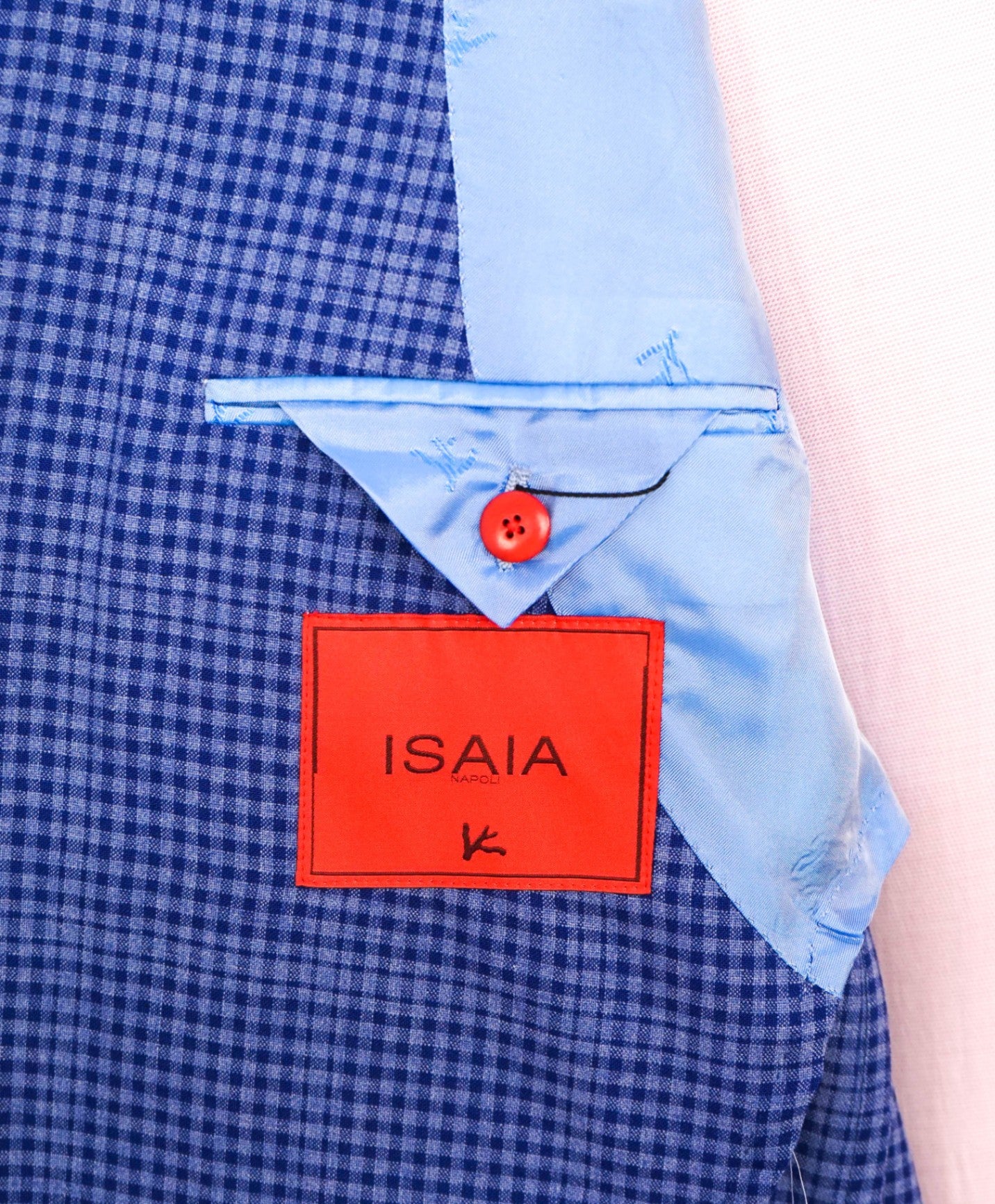 $4,695 ISAIA - Blue Gingham Cashmere/Wool/Cotton Blazer - 46R