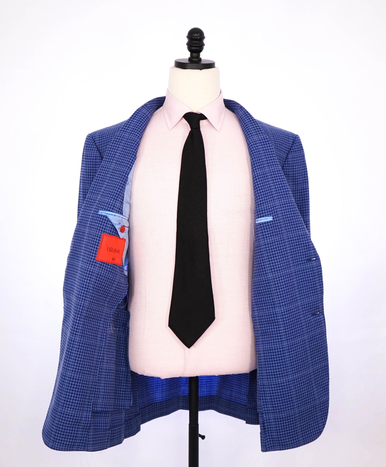 $4,695 ISAIA - Blue Gingham Cashmere/Wool/Cotton Blazer - 46R