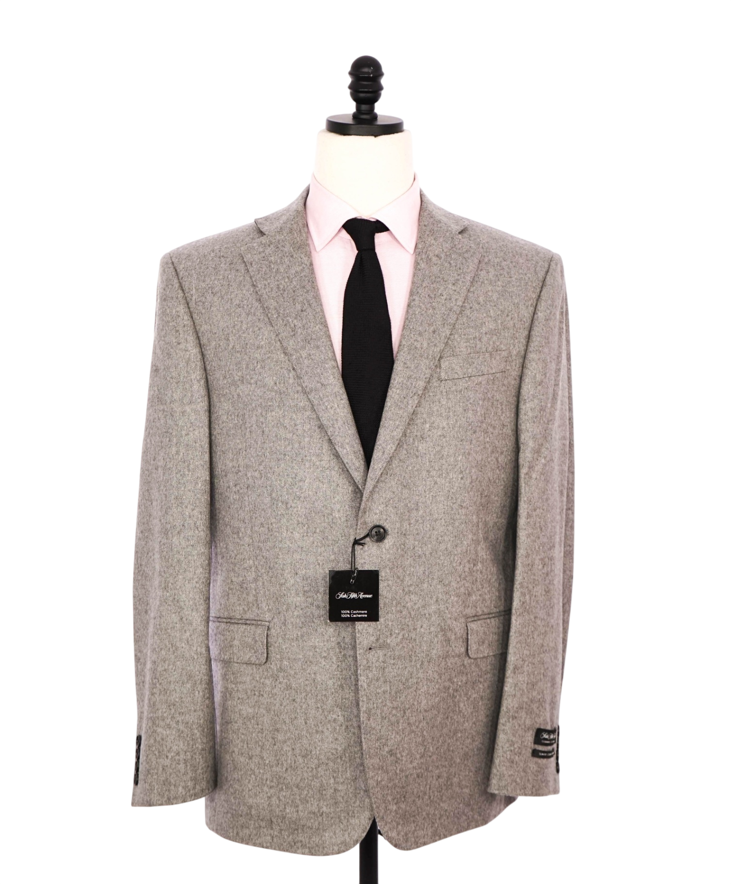 $1,295 SAKS 5TH AVE - Light Gray Herringbone Cashmere Blazer - 44R