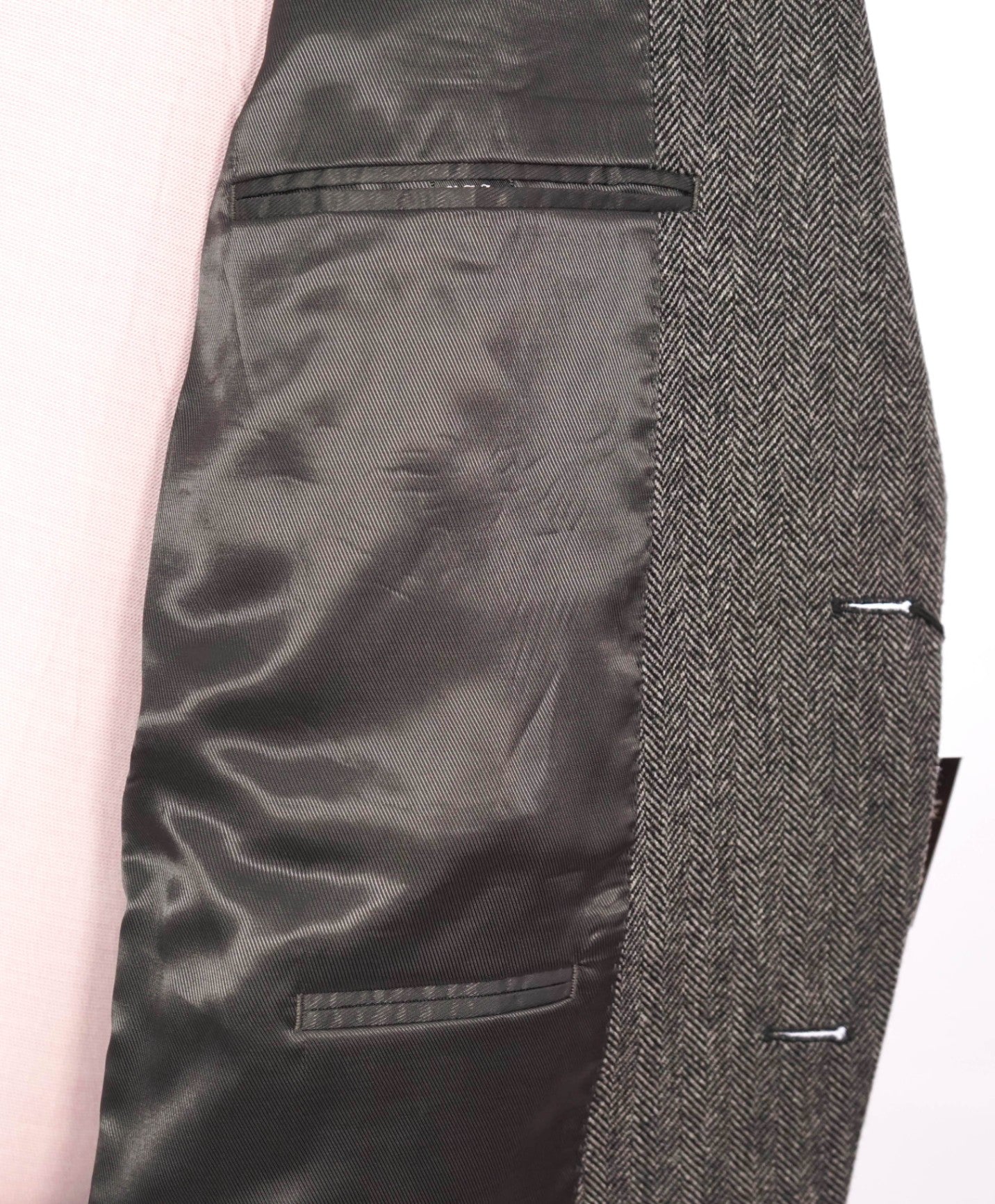 $1,295 SAKS 5TH AVE - Dark Gray Herringbone Cashmere Blazer - 44R