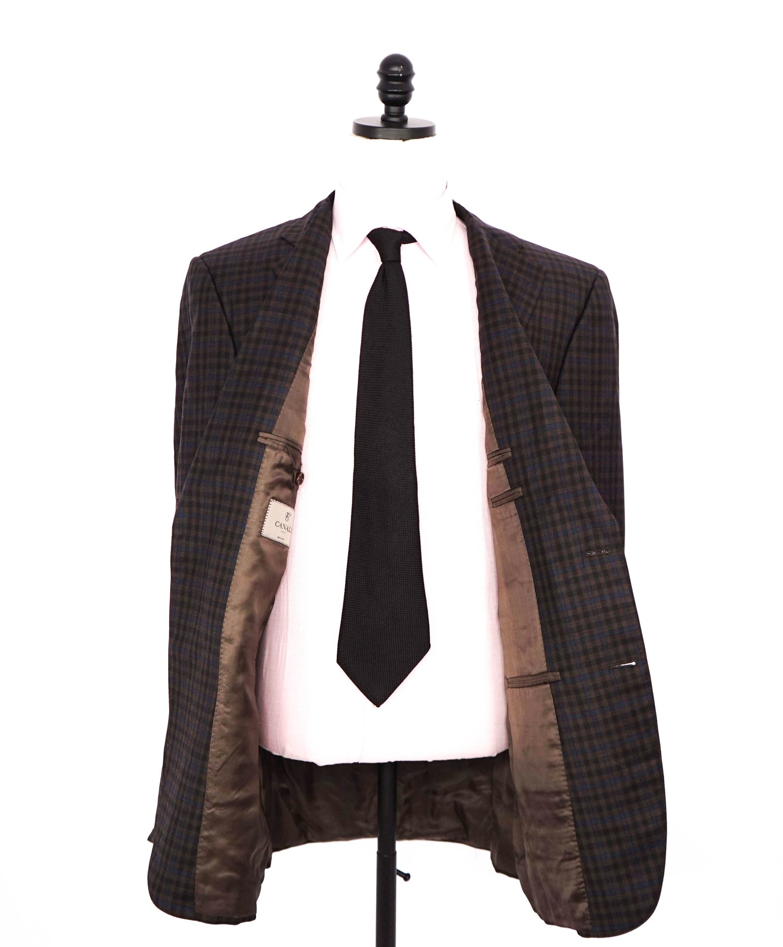 $1,895 CANALI - Brown/Navy Blue Gingham Wool Blazer - 42L