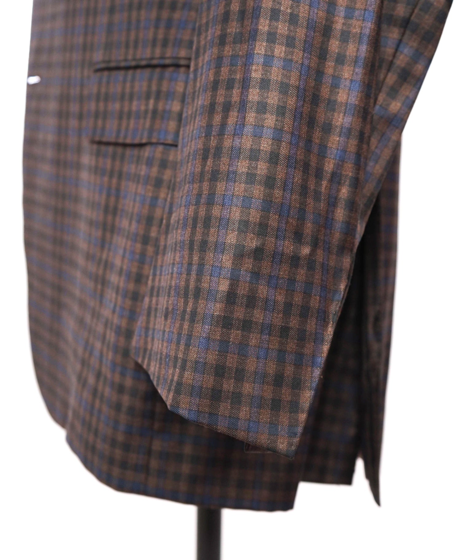 $1,895 CANALI - Brown/Navy Blue Gingham Wool Blazer - 42L