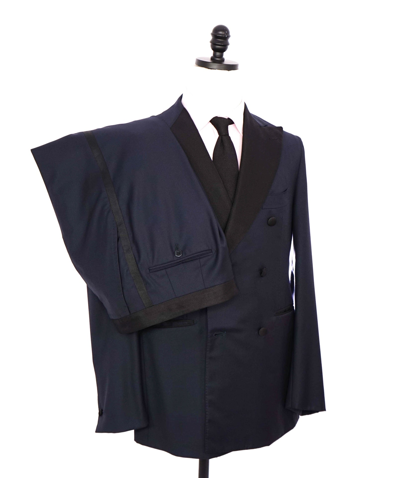 $5,000 TINCATI - Blue Canvased 150's Wool Double Breasted Tuxedo - 38R