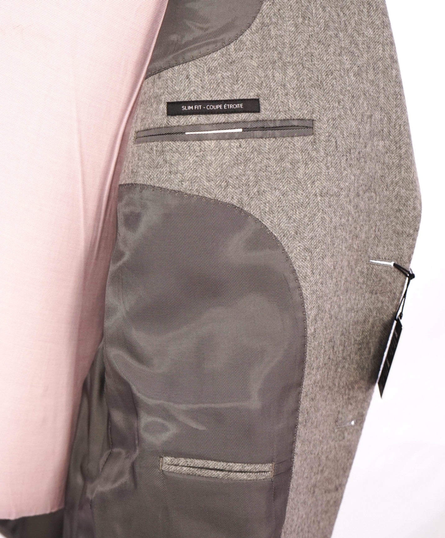 $1,295 SAKS 5TH AVE - Light Gray Herringbone Cashmere Blazer - 44R