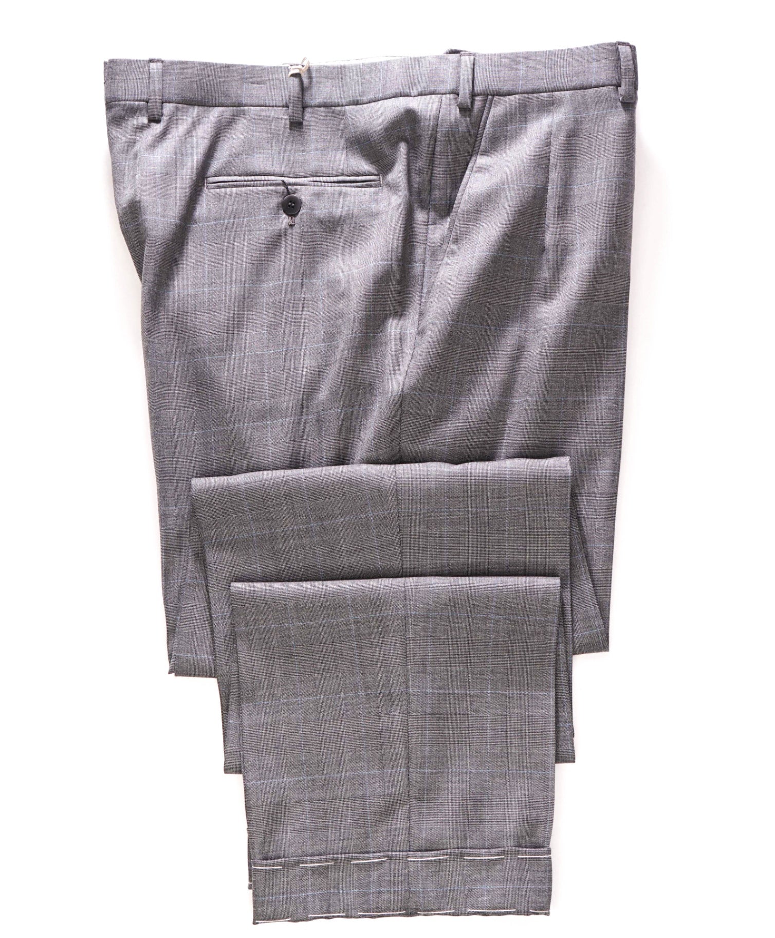 $2,450 BRIONI - Gray/Light Blue Plaid Wool "THETA" Pants - 38W
