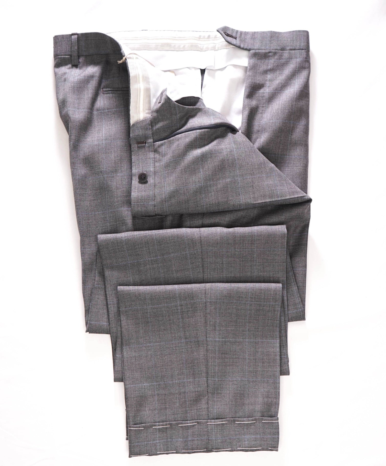 $2,450 BRIONI - Gray/Light Blue Plaid Wool "THETA" Pants - 38W