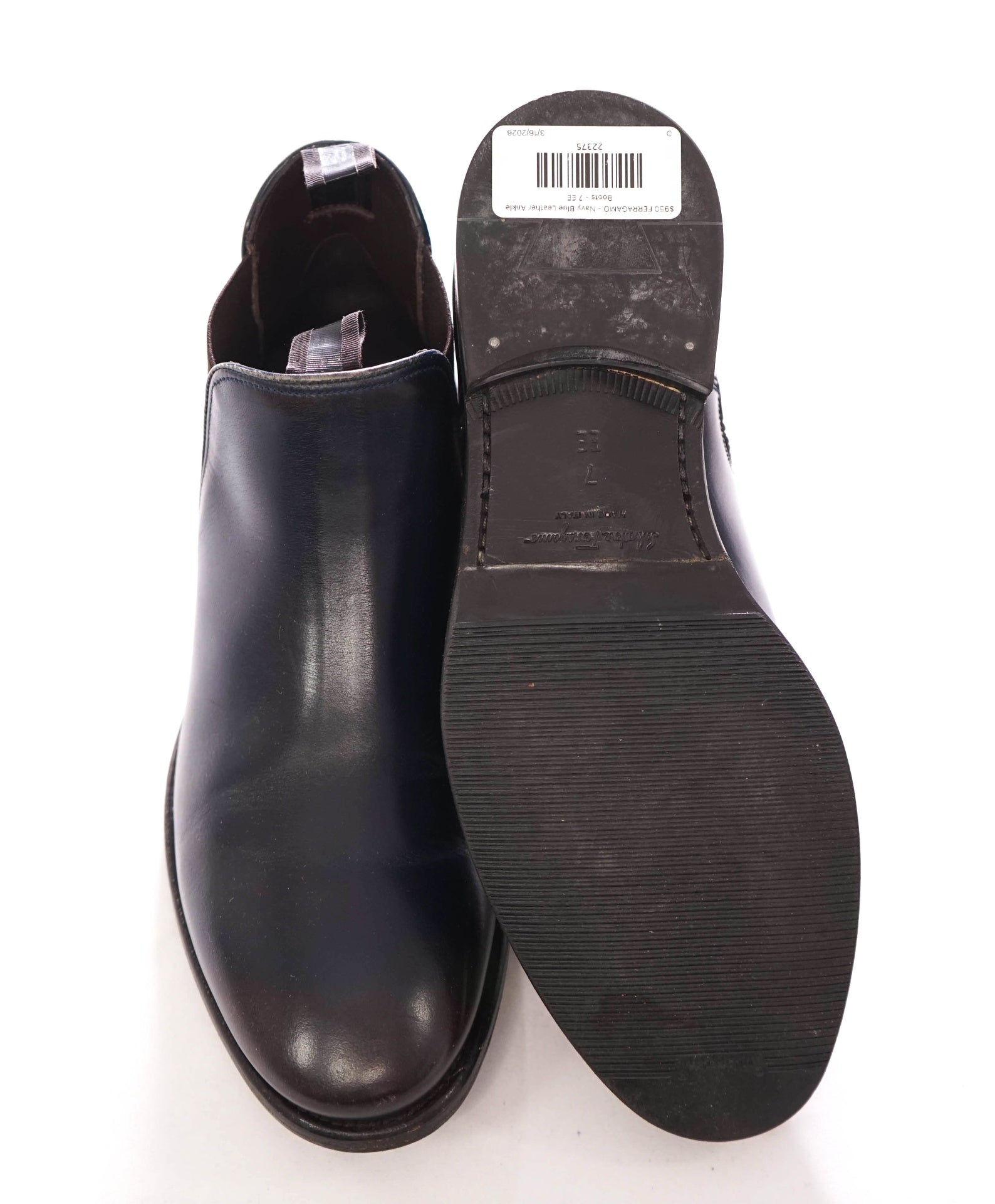 $950 FERRAGAMO - Navy Blue/Brown Ombre Ankle Boots - 7 EE