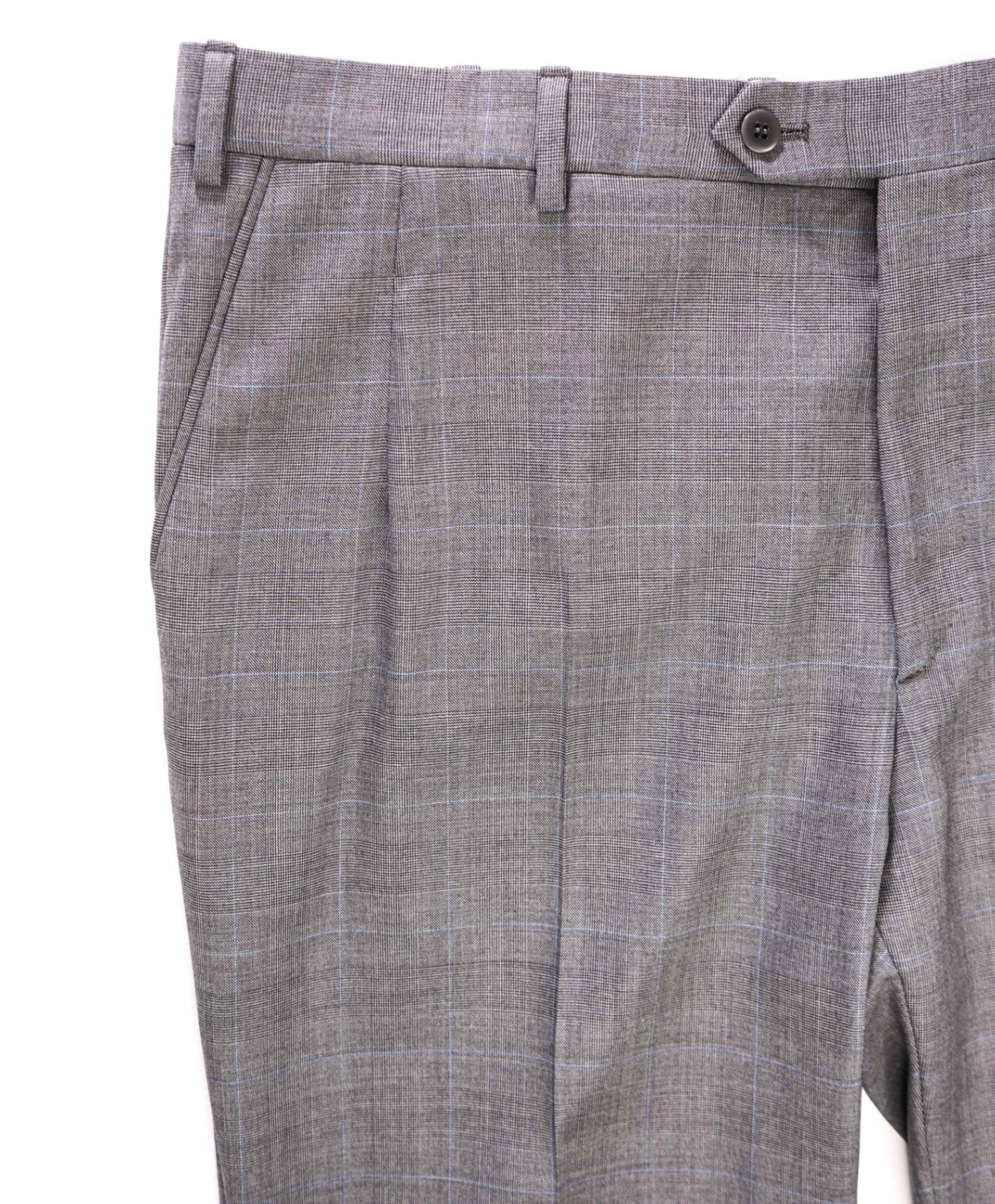 $2,450 BRIONI - Gray/Light Blue Plaid Wool "THETA" Pants - 38W