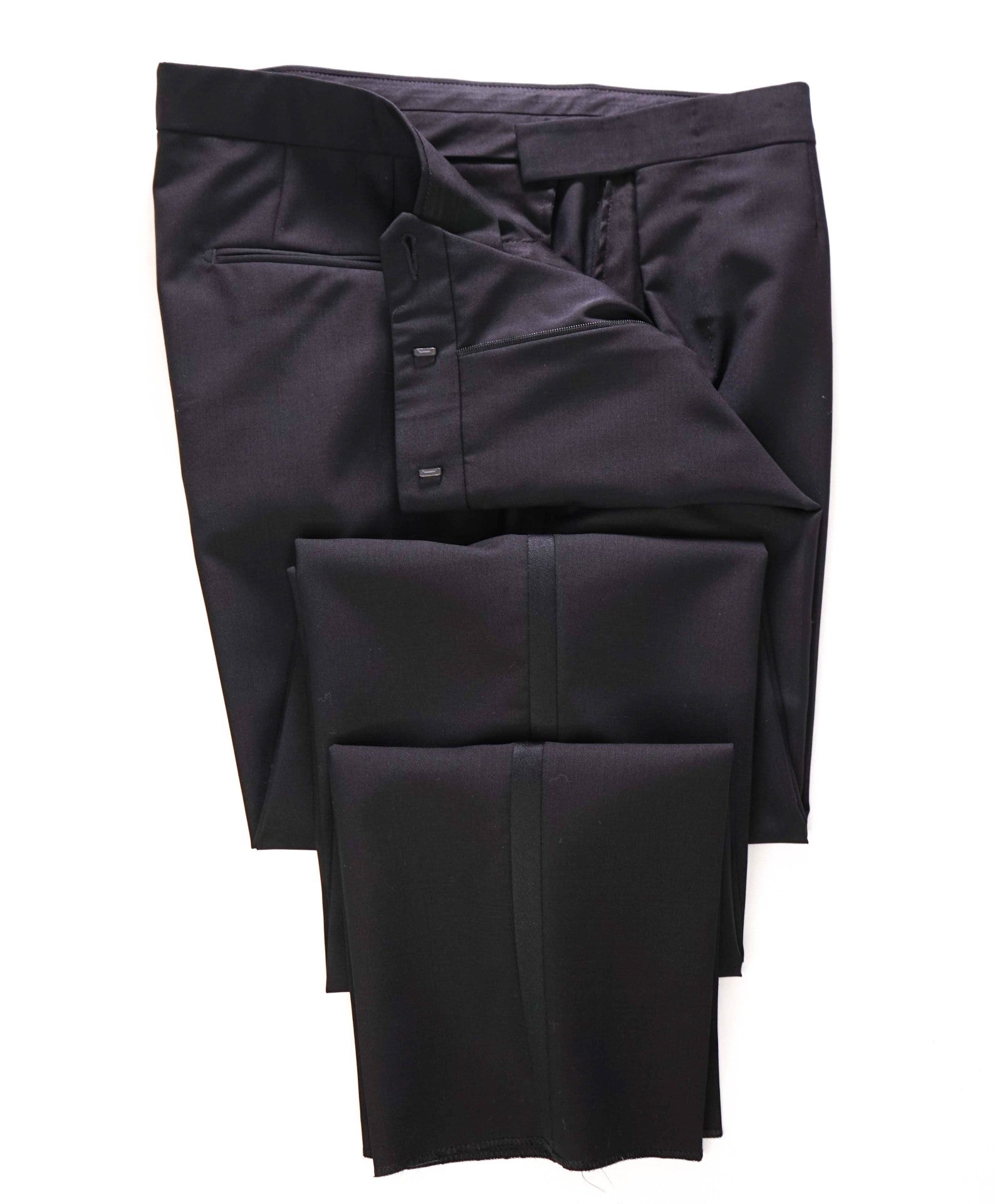 $840 ZEGNA - Solid Black Wool/Mohair Tuxedo Pants - 37W