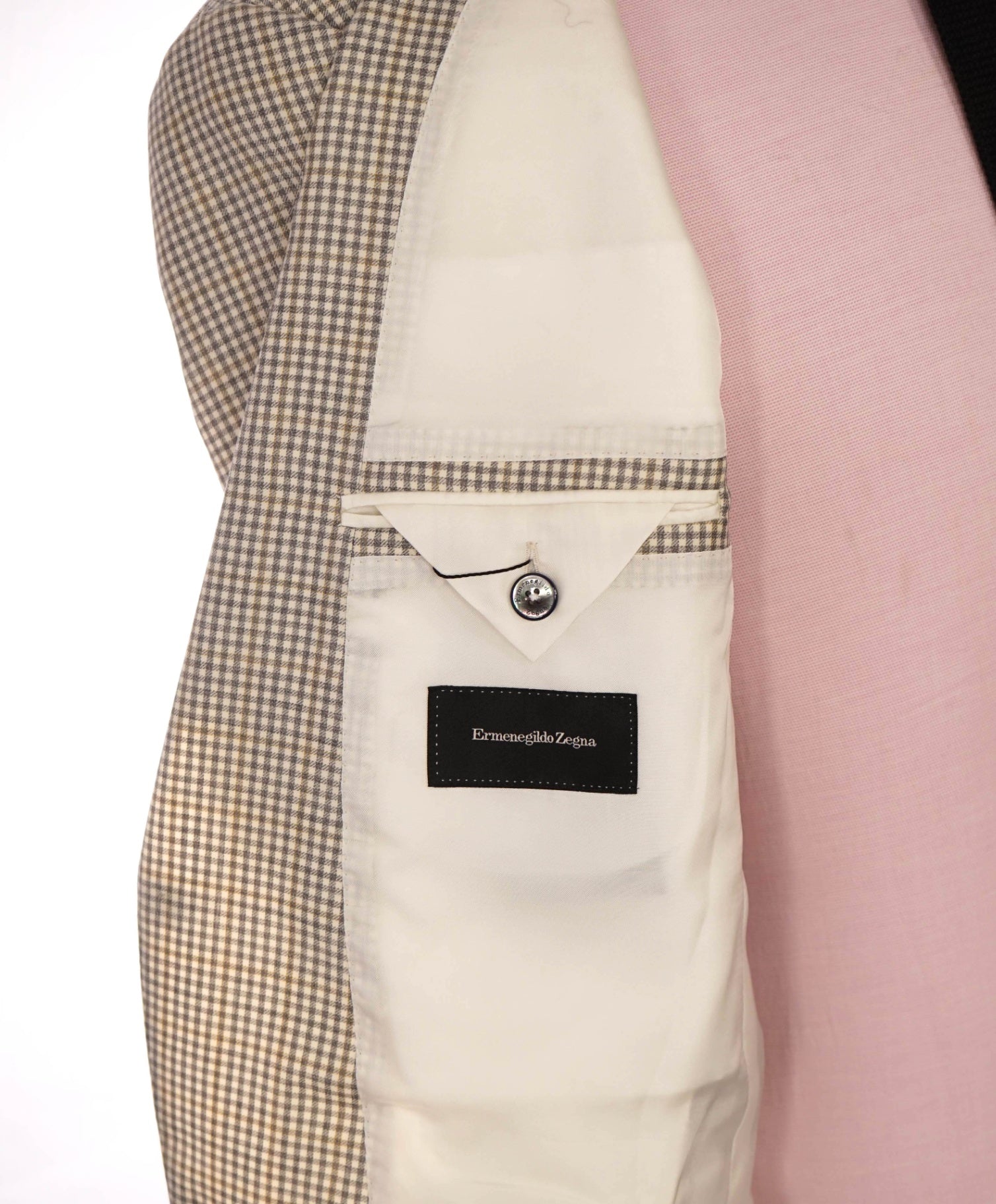 $2,695 ZEGNA - Gray/Tan Neutral Gingham Wool Blazer - 38R