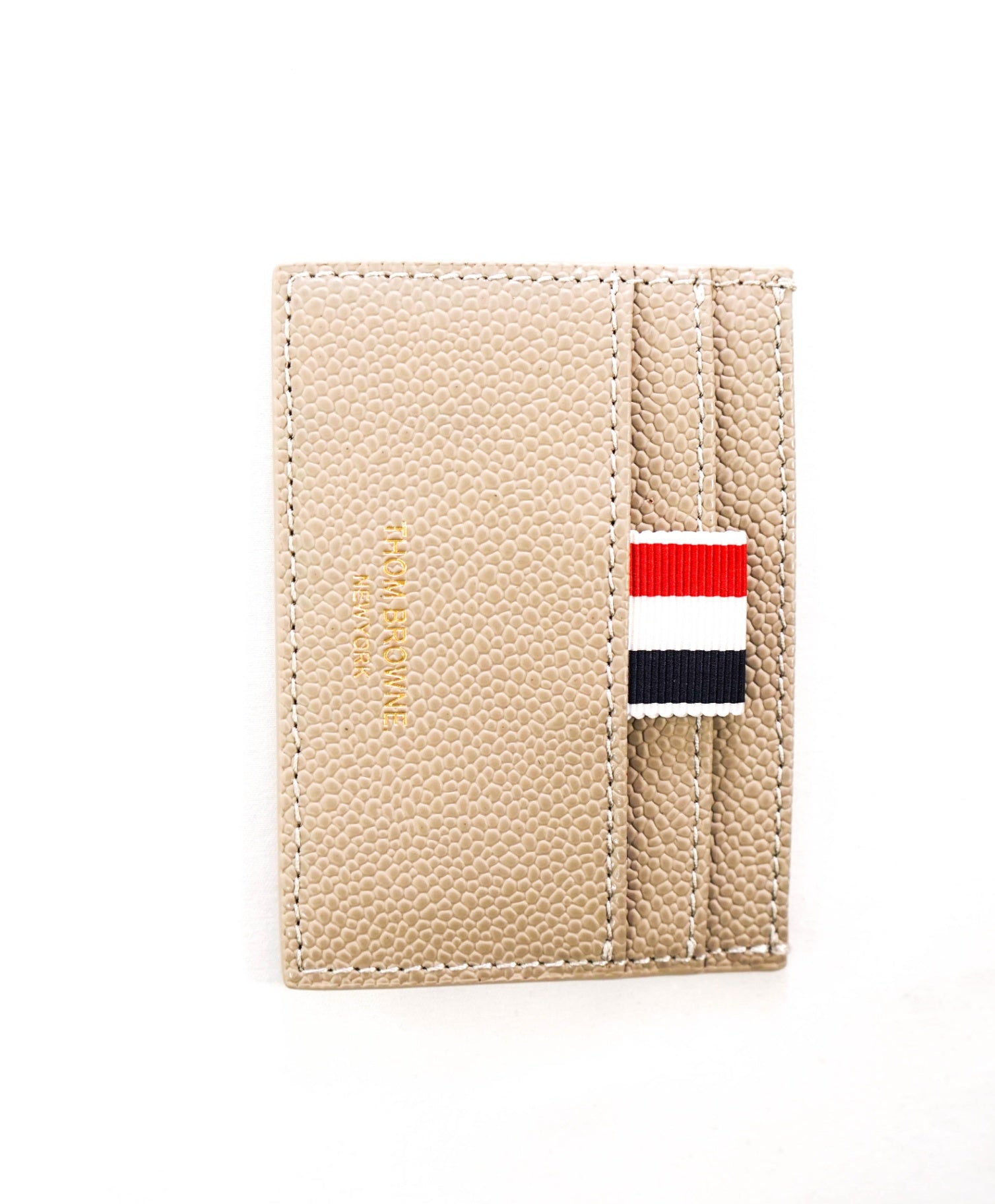 $250 THOM BROWNE - Beige Pebble Grain Leather Single Card Holder