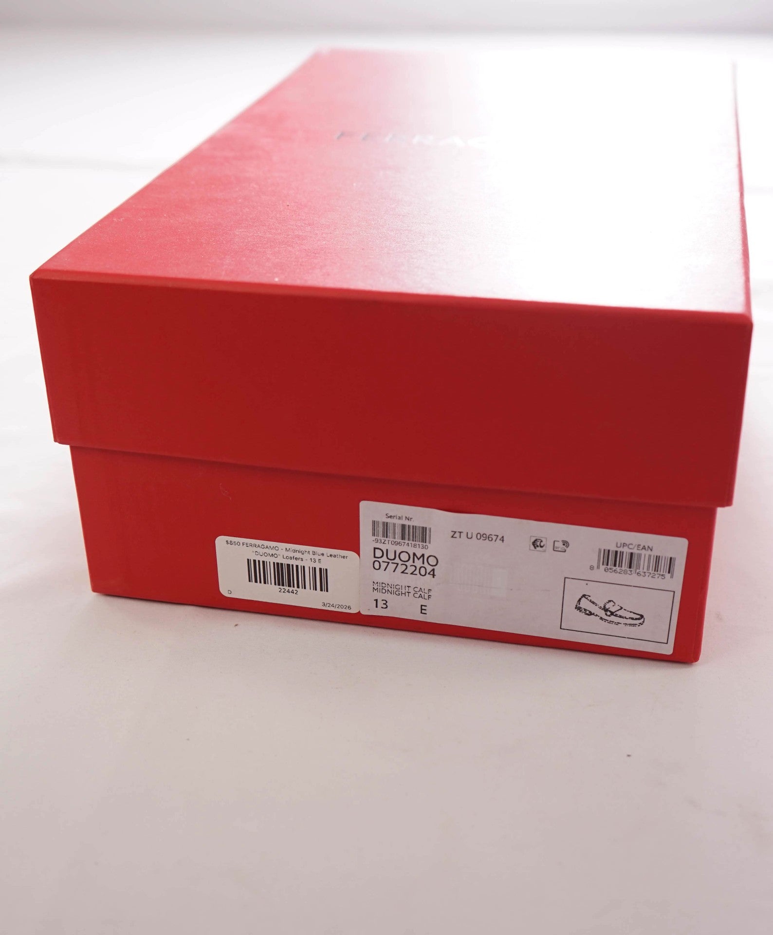 $850 FERRAGAMO - Midnight Blue Leather "DUOMO" Loafers - 13 E