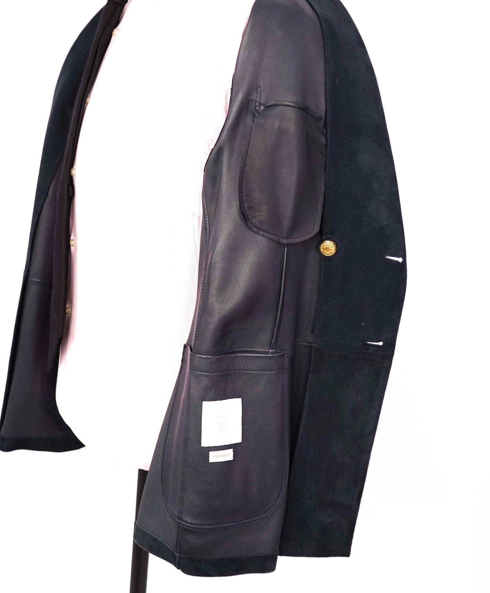 $6,475 ELEVENTY - Navy Blue Lamb Suede Double Breasted Blazer - 38S
