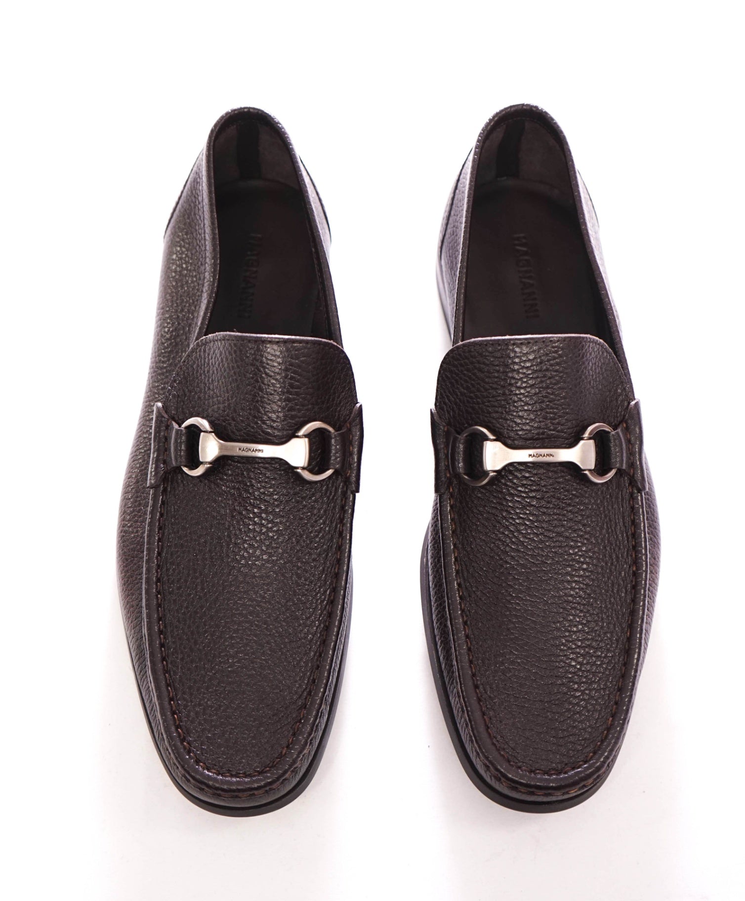 $525 MAGNANNI - Brown Pebble Leather Loafers - 10