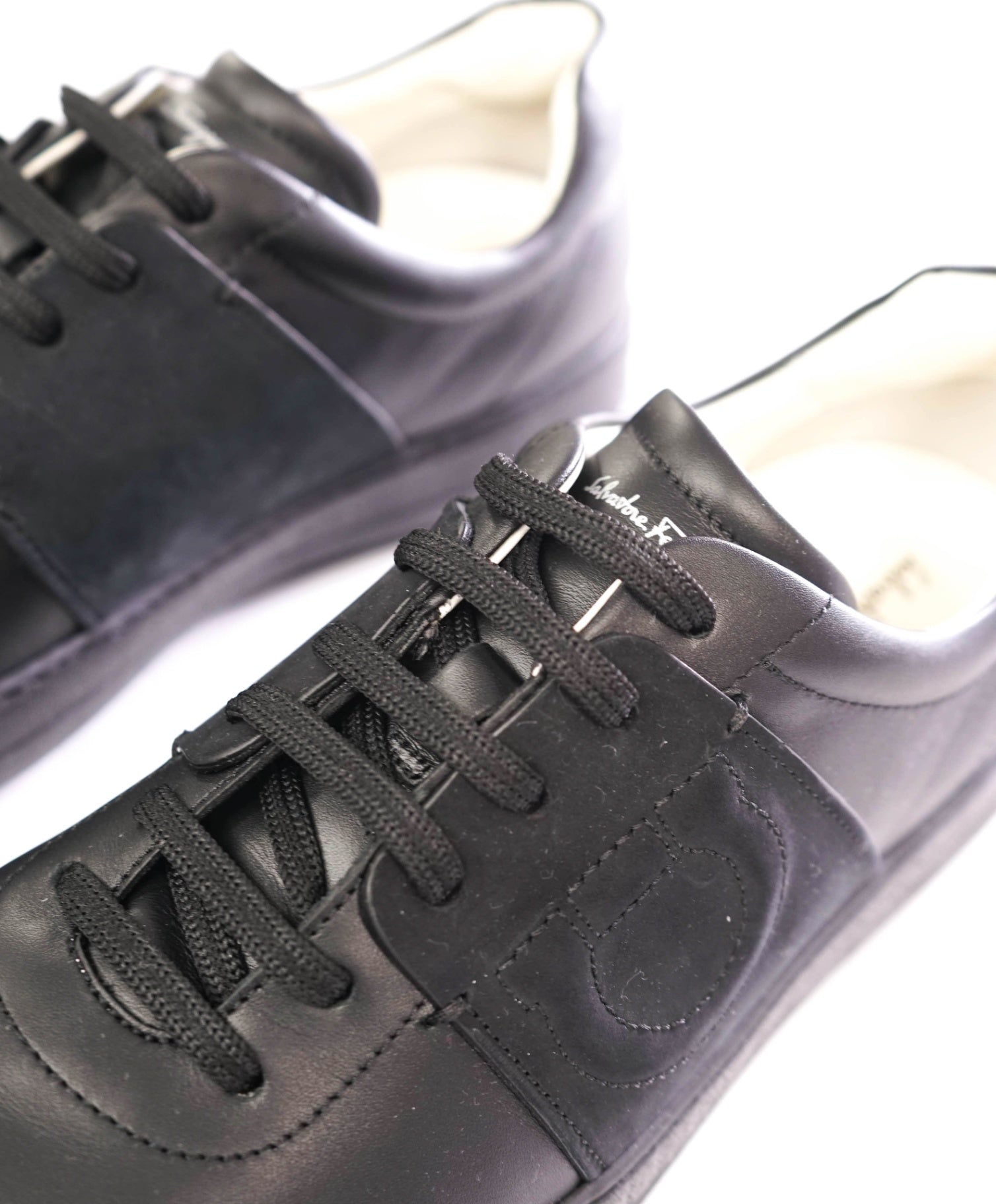 $750 FERRAGAMO - Black Leather "CULT" Sneakers - 7.5 M